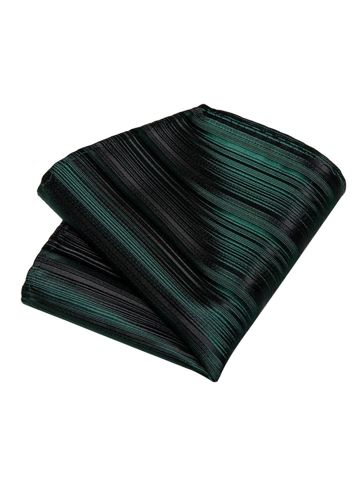 Corbata Hombre Seda + Paño + Colleras formal. Modelo Verde Oscuro Rayas-4