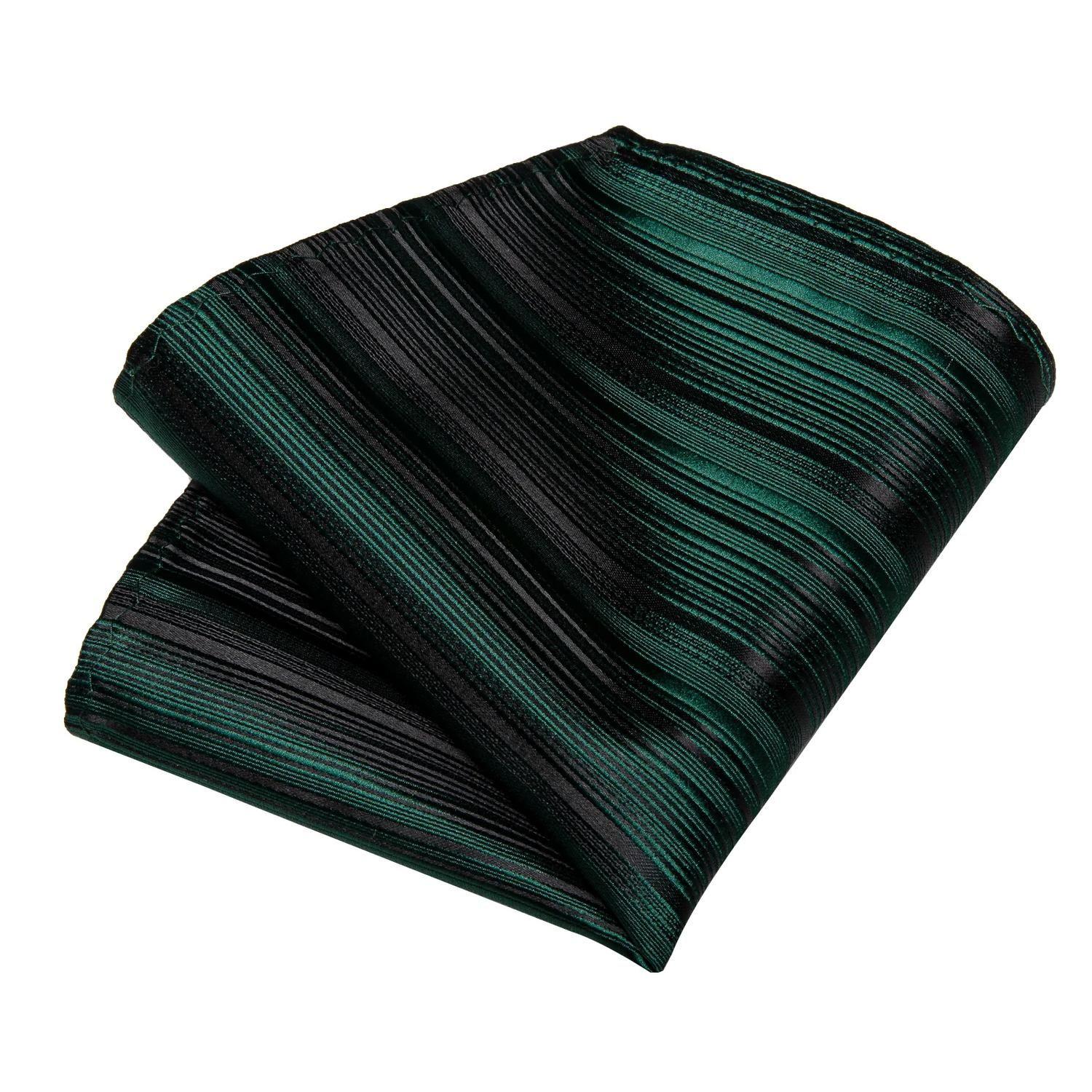 Corbata hombre seda con paño y colleras Verde Oscuro Rayas-3