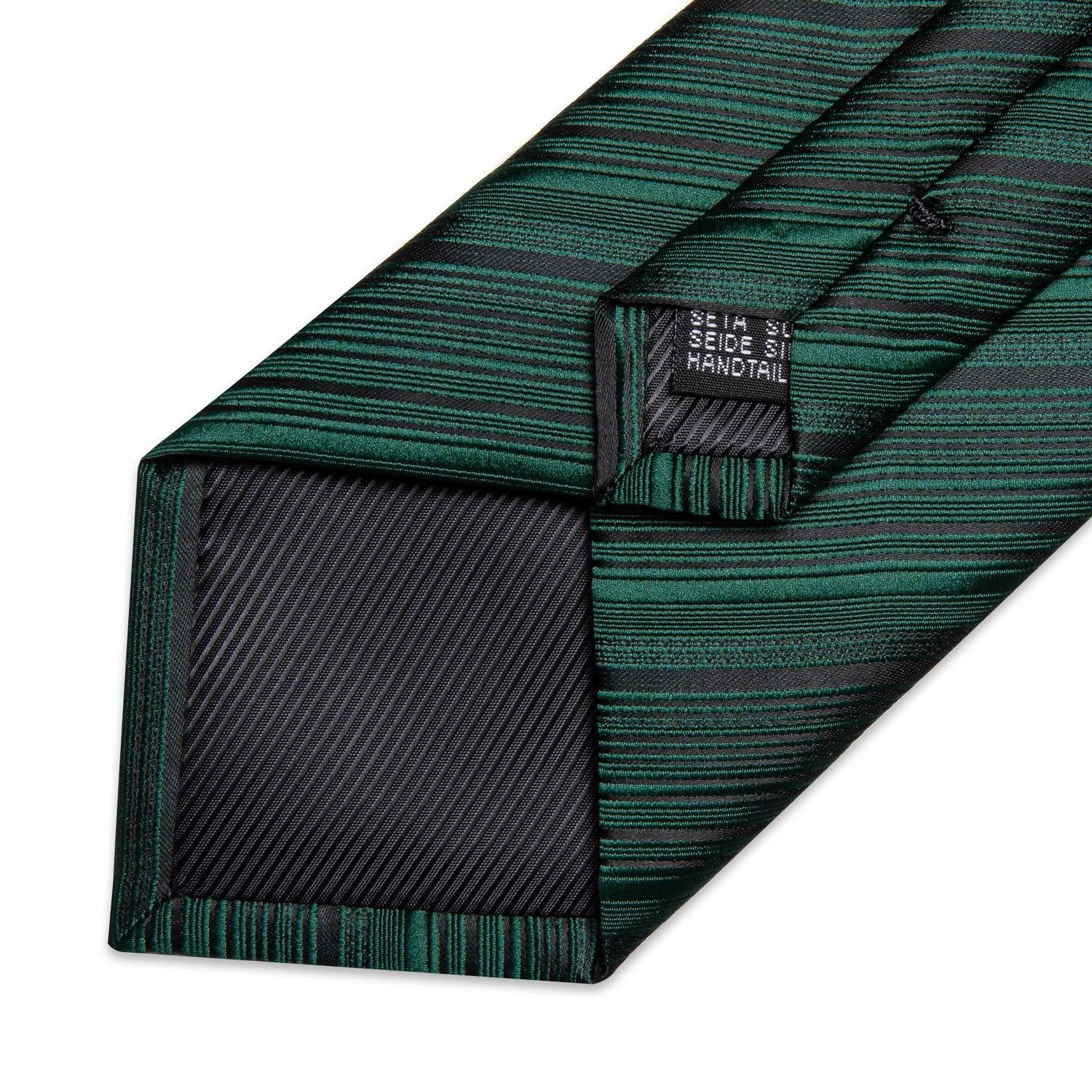 Corbata hombre seda con paño y colleras Verde Oscuro Rayas-4