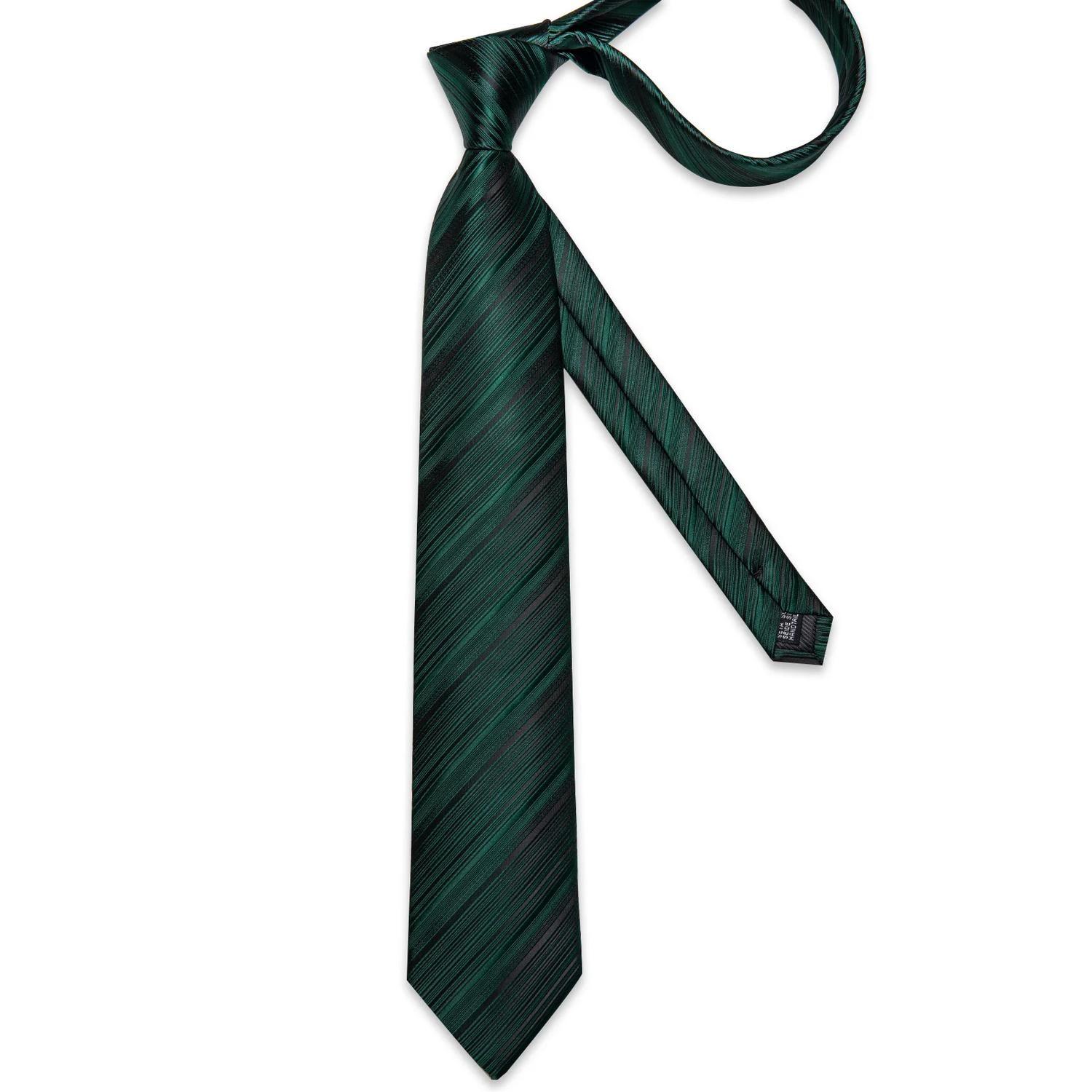 Corbata hombre seda con paño y colleras Verde Oscuro Rayas-5
