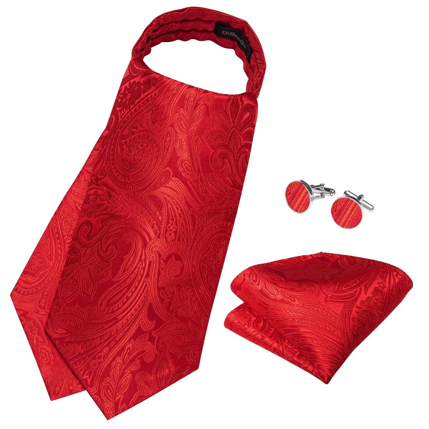 Corbata gruesa en set con paño y colleras tipo ascot hombre. Modelo Rojo Flores-2