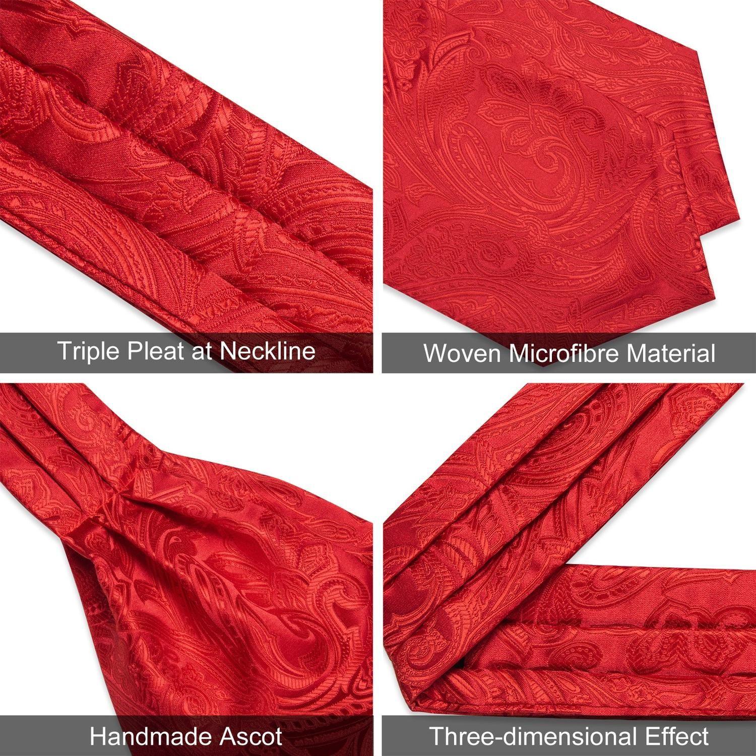 Corbata gruesa en set con paño y colleras tipo ascot hombre. Modelo Rojo Flores-4