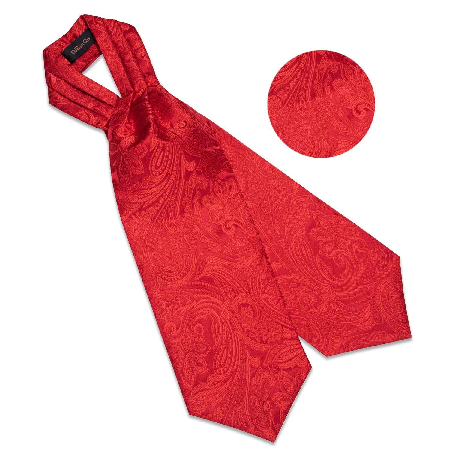 Corbata gruesa en set con paño y colleras tipo ascot hombre. Modelo Rojo Flores-5