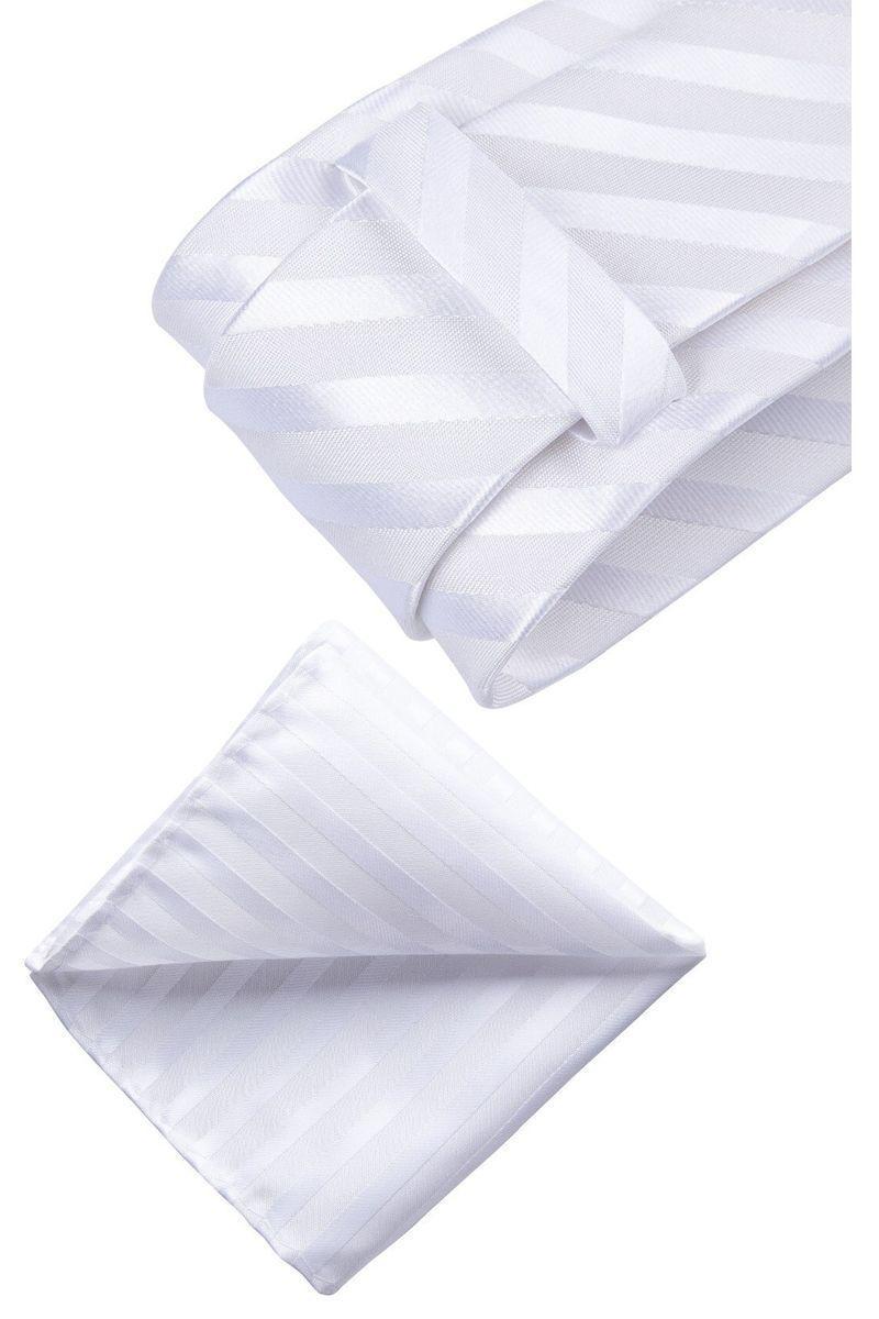 Set Corbata + Paño + Collera formal hombre. Modelo Blanco Striped-2