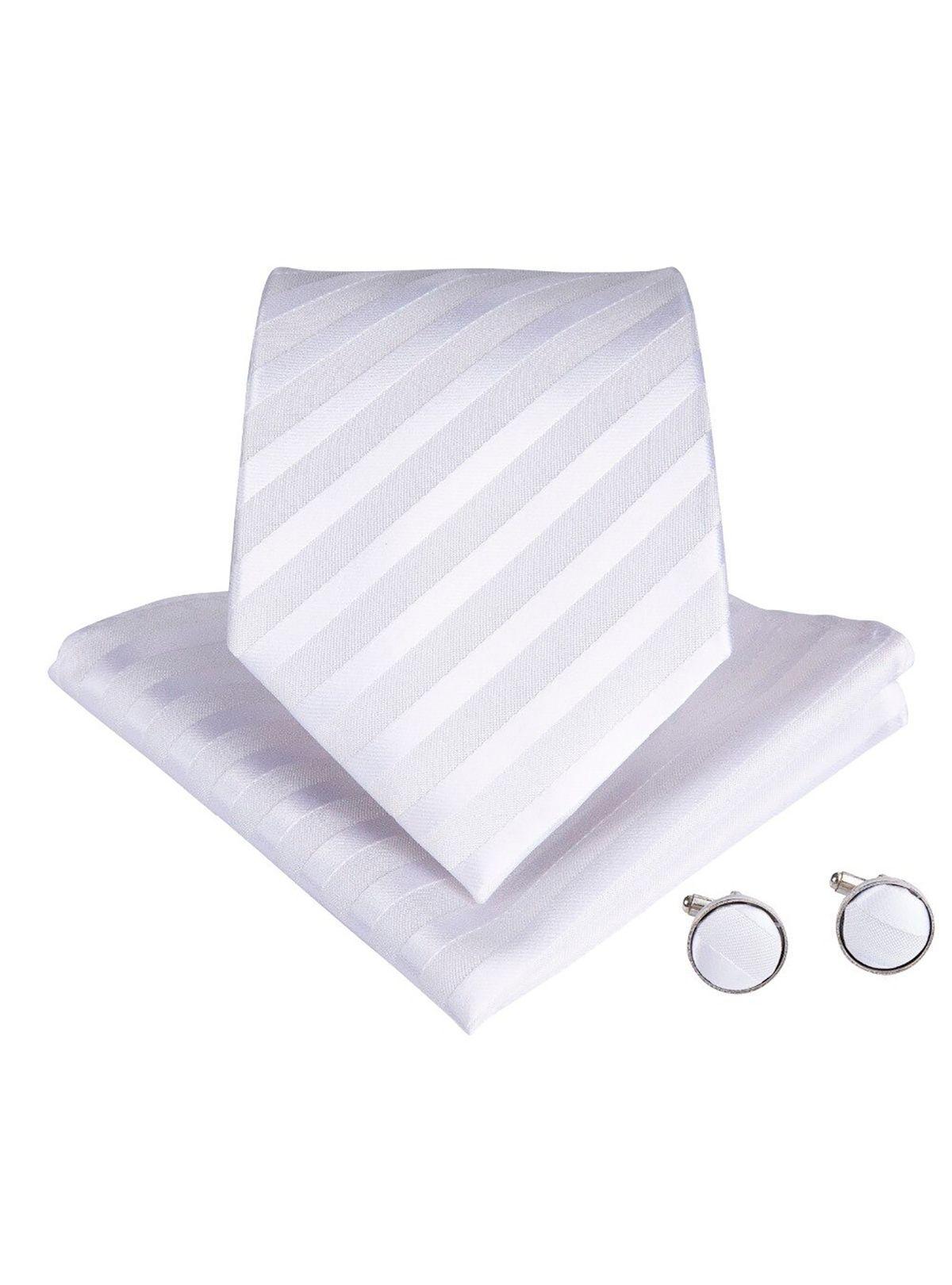 Set Corbata + Paño + Collera formal hombre. Modelo Blanco Striped-4