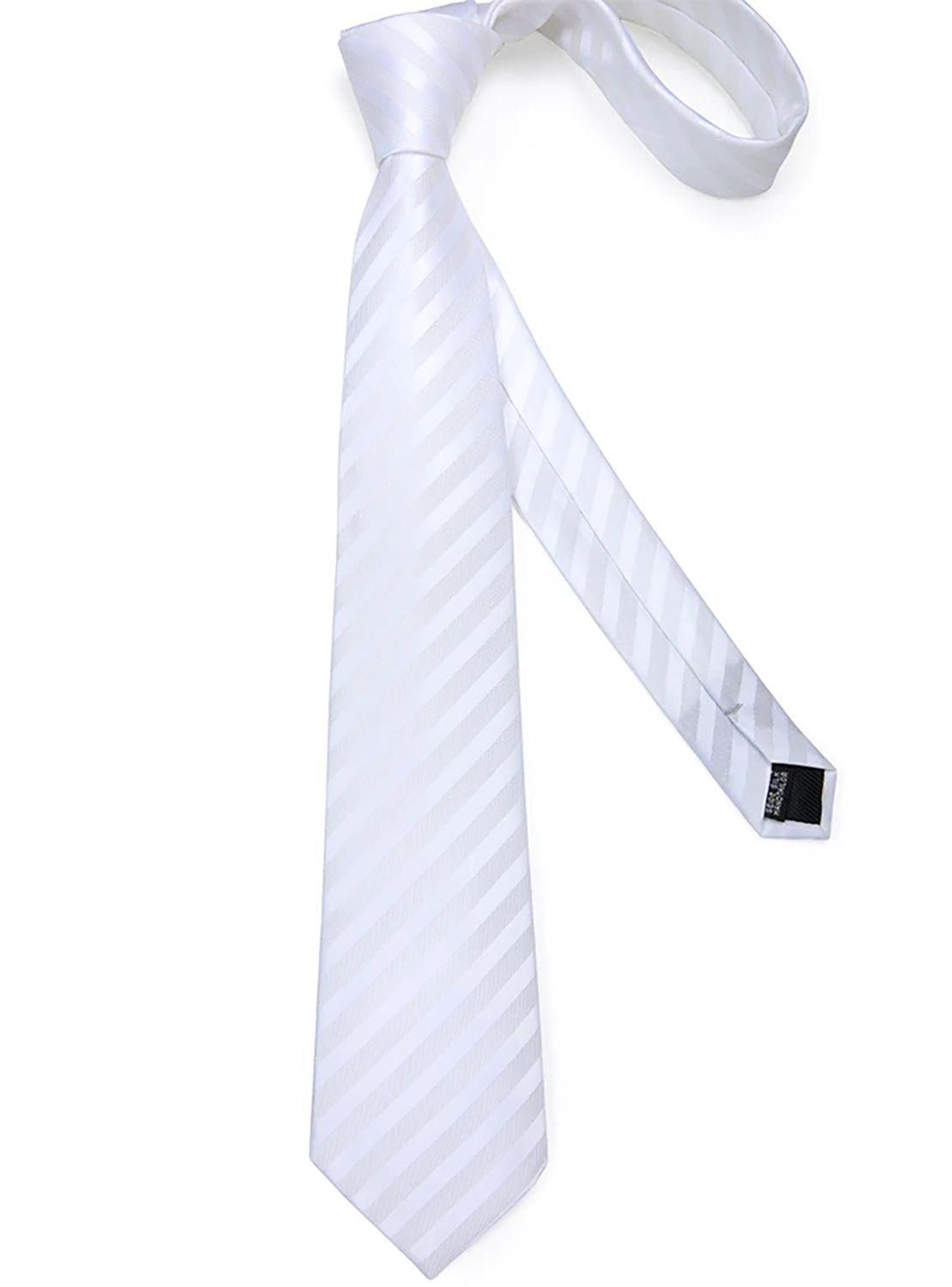 Set Corbata + Paño + Collera formal hombre. Modelo Blanco Striped-5