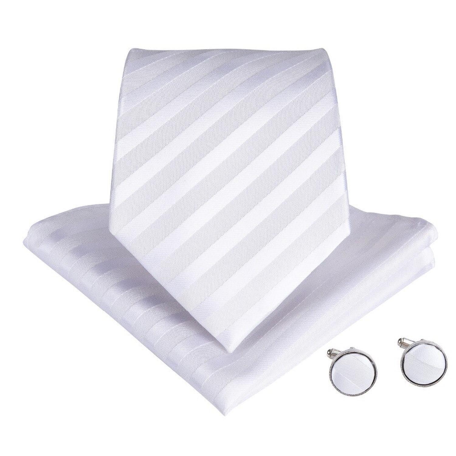 Corbata blanca rayas hombre seda paño y colleras Blanco striped-4