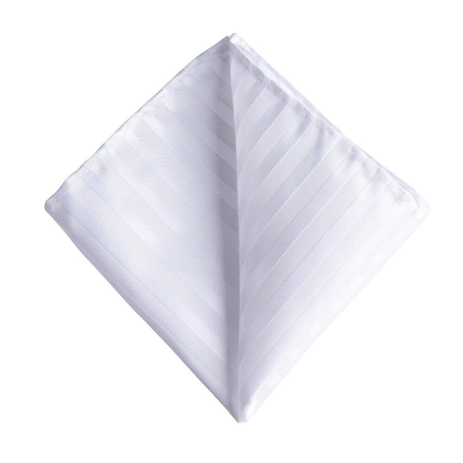 Corbata blanca rayas hombre seda paño y colleras Blanco striped-5