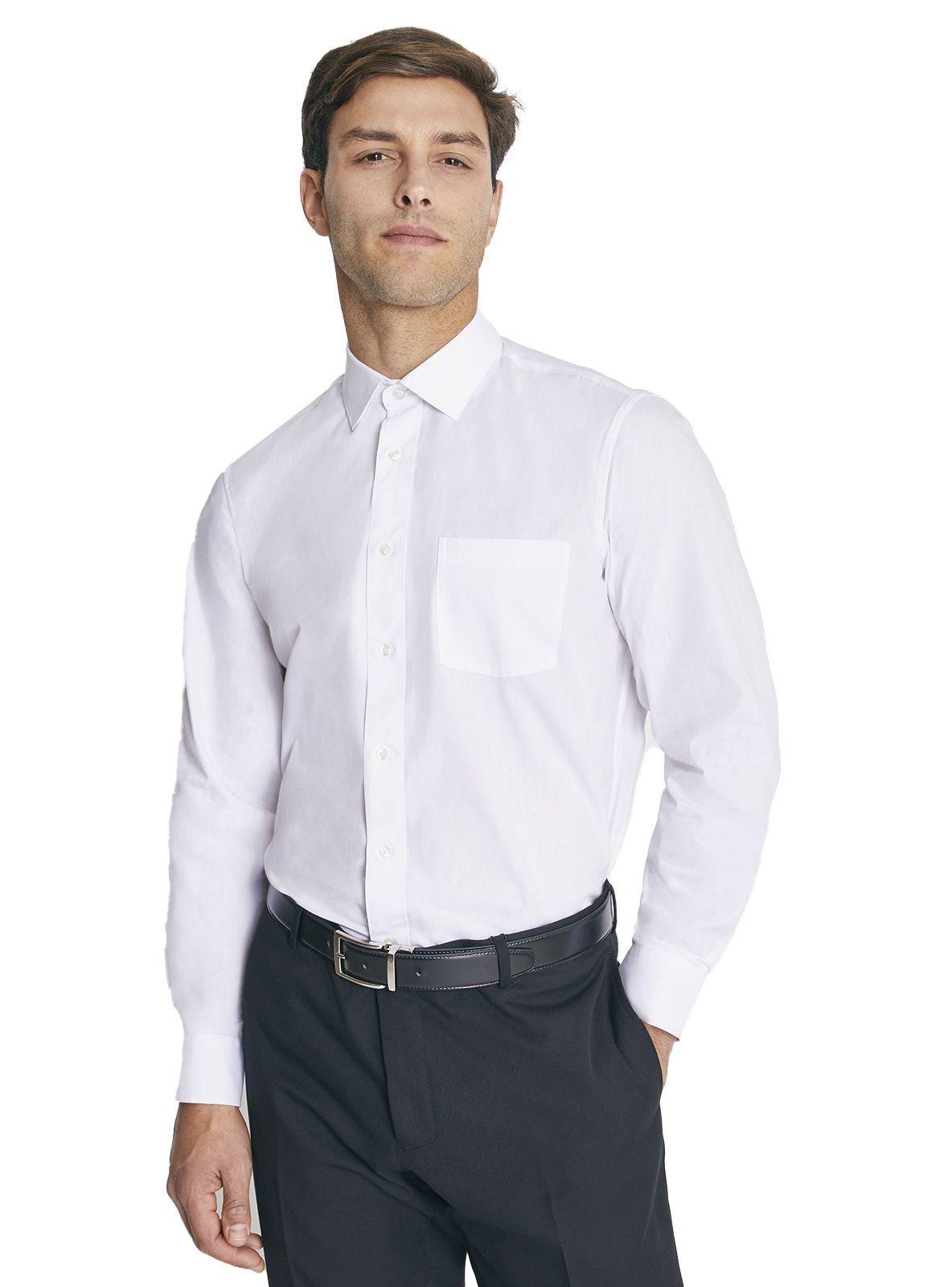 Camisa Blanca Hombre Formal Cuello Italiano Bolsillo Trabajo Oficina-0