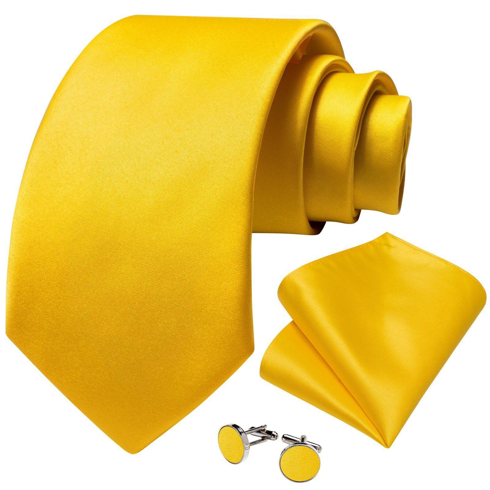 Corbata Amarilla Hombre Seda + Paño + Colleras. Modelo Amarillo Italiano-0