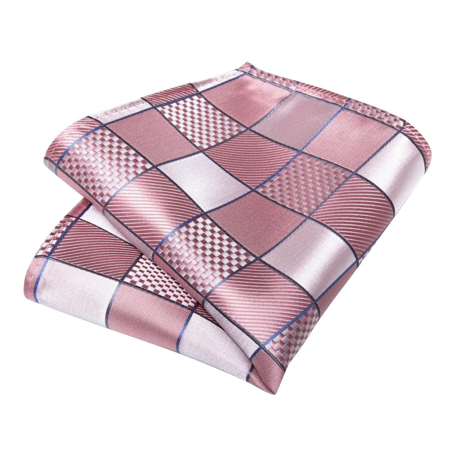 Corbata para hombre seda con pañuelo colleras Cuadros Rosa y Plateado-3