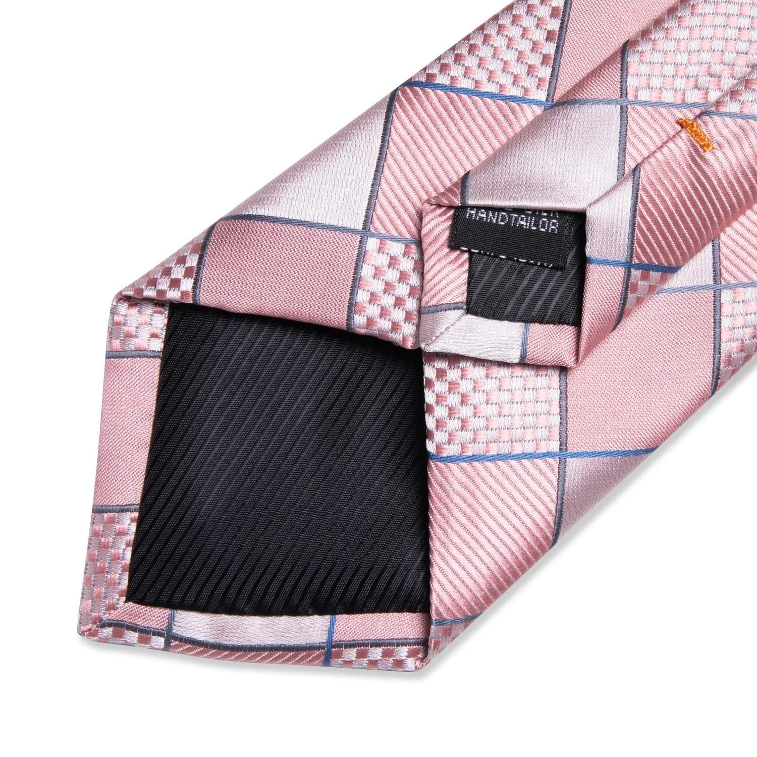 Corbata para hombre seda con pañuelo colleras Cuadros Rosa y Plateado-4