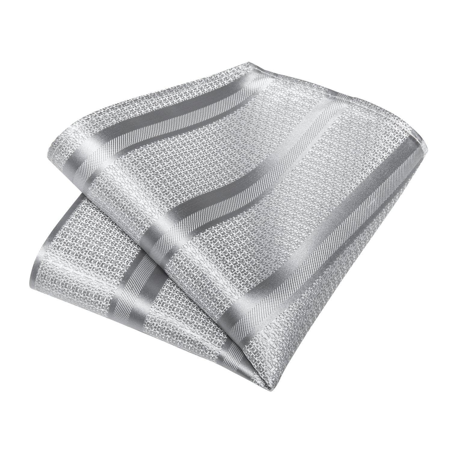 Corbata Plata hombre seda con pañuelo y colleras Modelo Plateado Metal-3