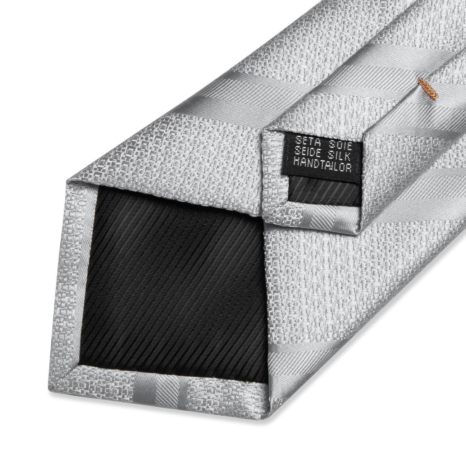 Corbata Plata hombre seda con pañuelo y colleras Modelo Plateado Metal-4