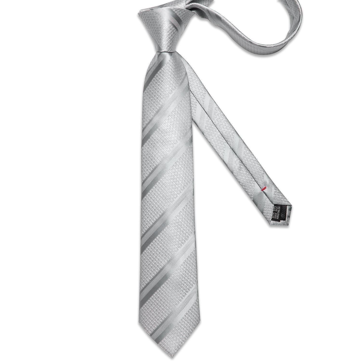 Corbata Plata hombre seda con pañuelo y colleras Modelo Plateado Metal-5