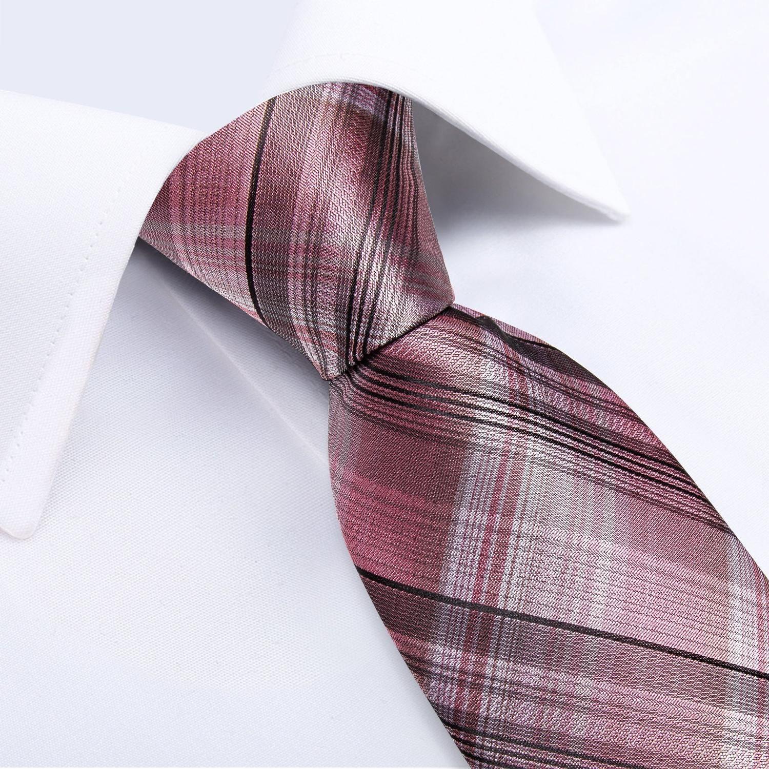 Corbata seda hombre con paño y colleras Modelo Rosa Cenizas-2