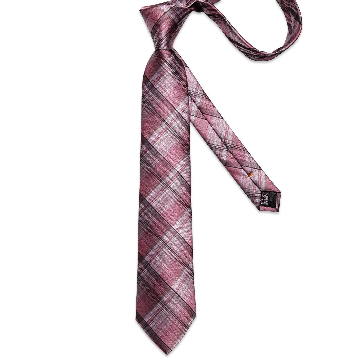 Corbata seda hombre con paño y colleras Modelo Rosa Cenizas-5
