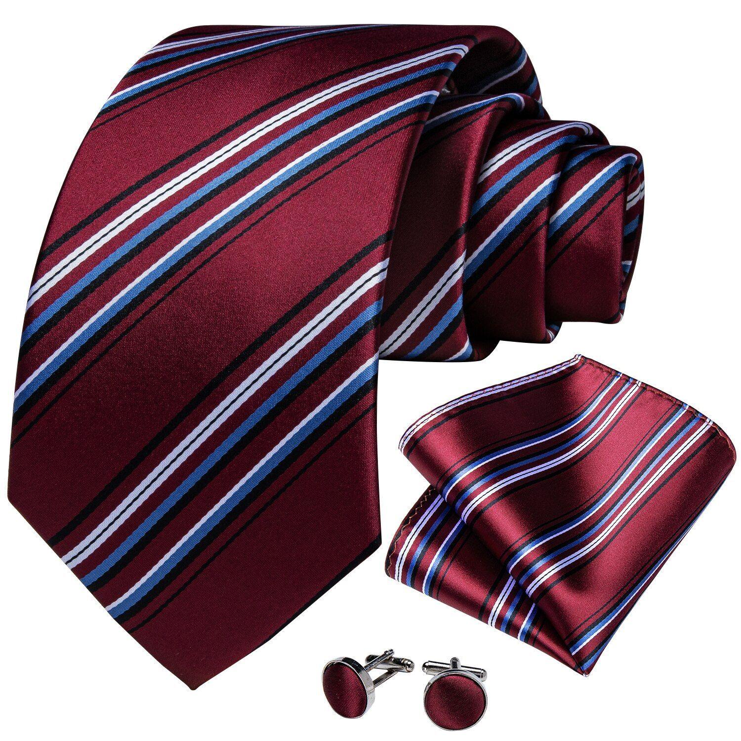Corbata Hombre Seda + Paño + Colleras formal. Modelo Tricolor Rayas-0