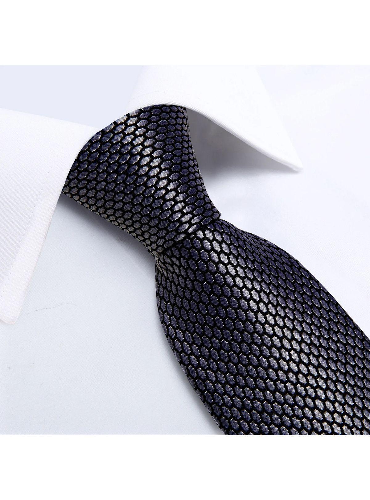Corbata Grafito Seda con paño y colleras. Modelo Grafito Texturizado-2