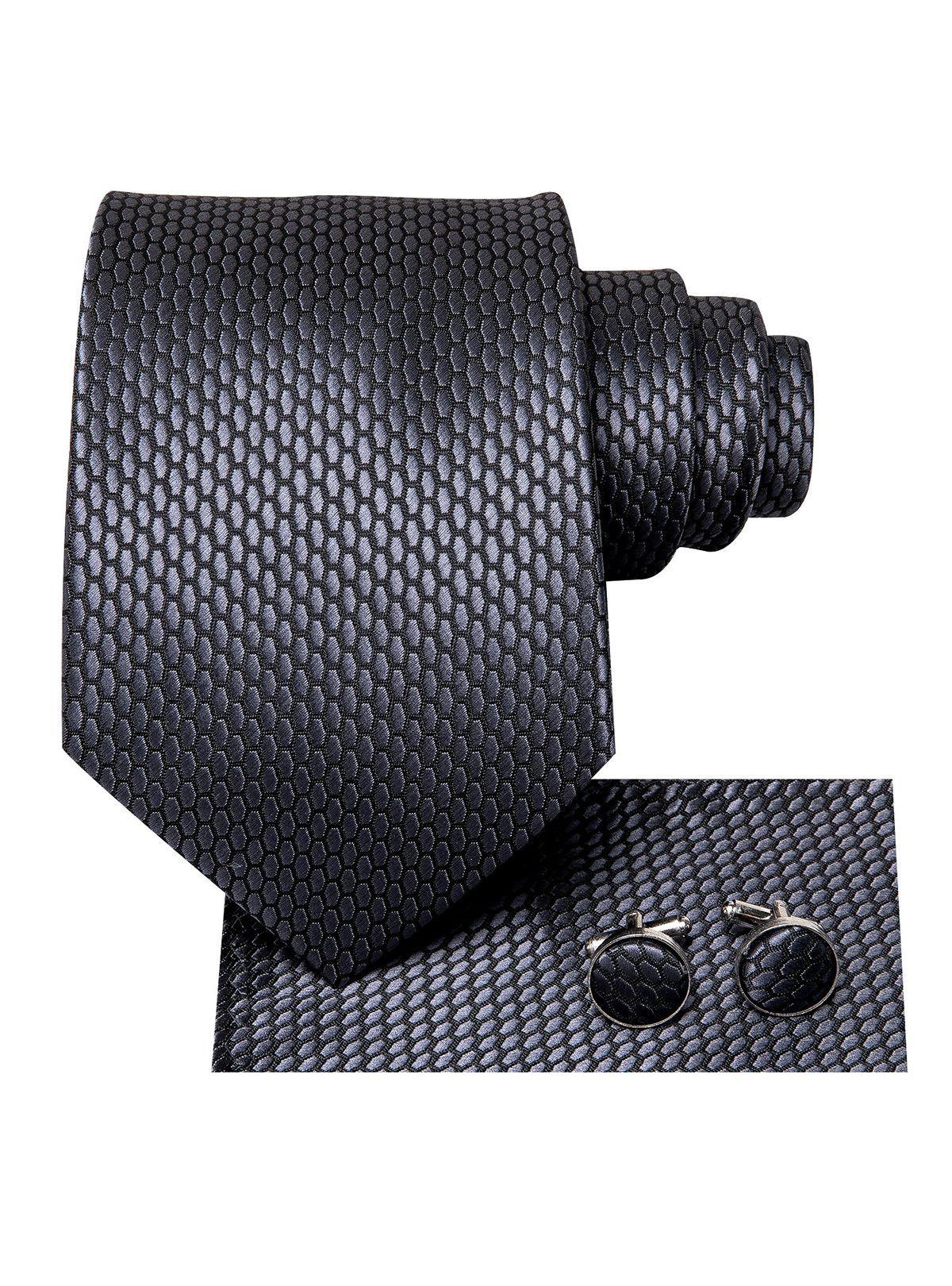 Corbata Grafito Seda con paño y colleras. Modelo Grafito Texturizado-4