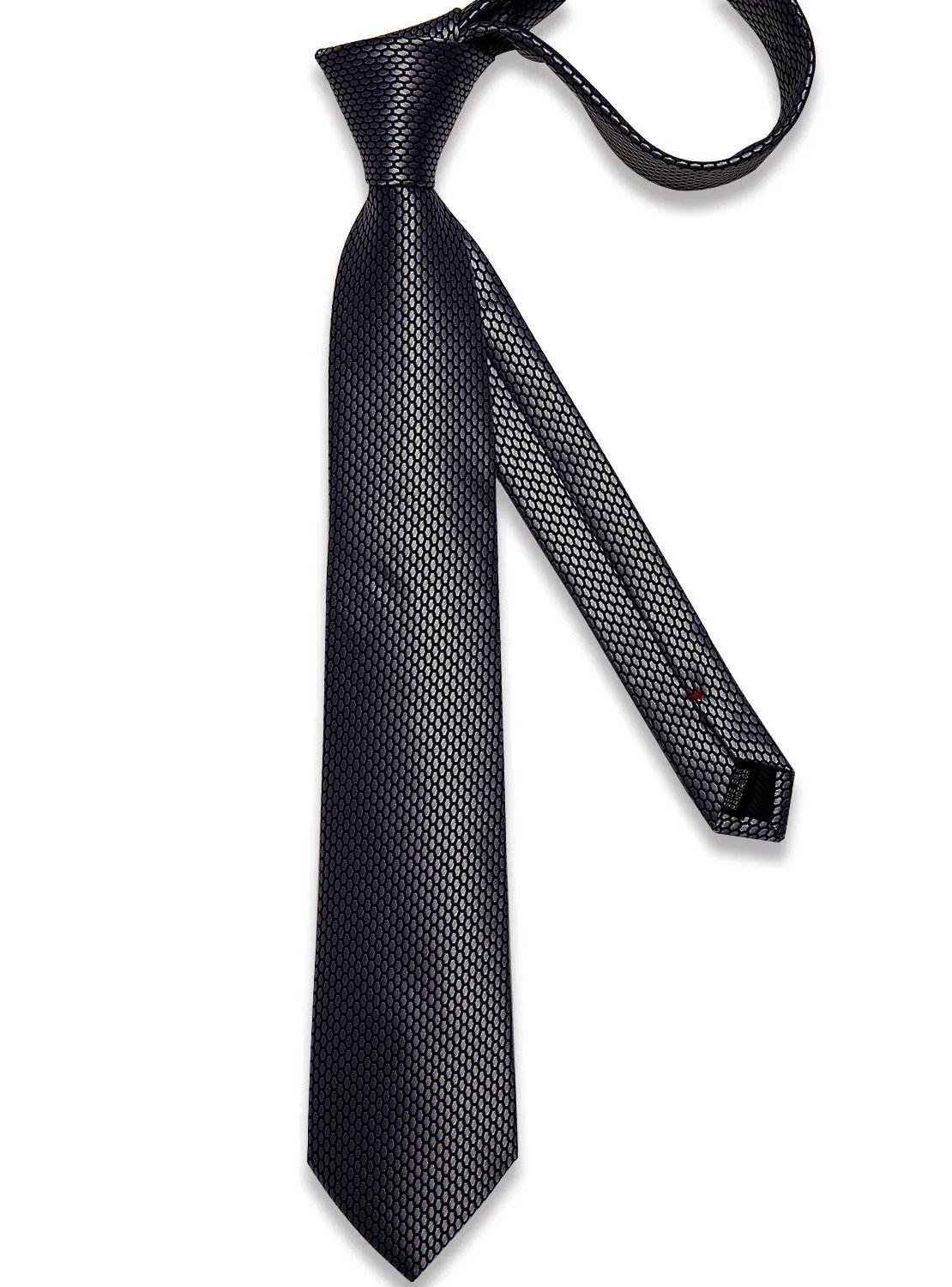 Corbata Grafito Seda con paño y colleras. Modelo Grafito Texturizado-5