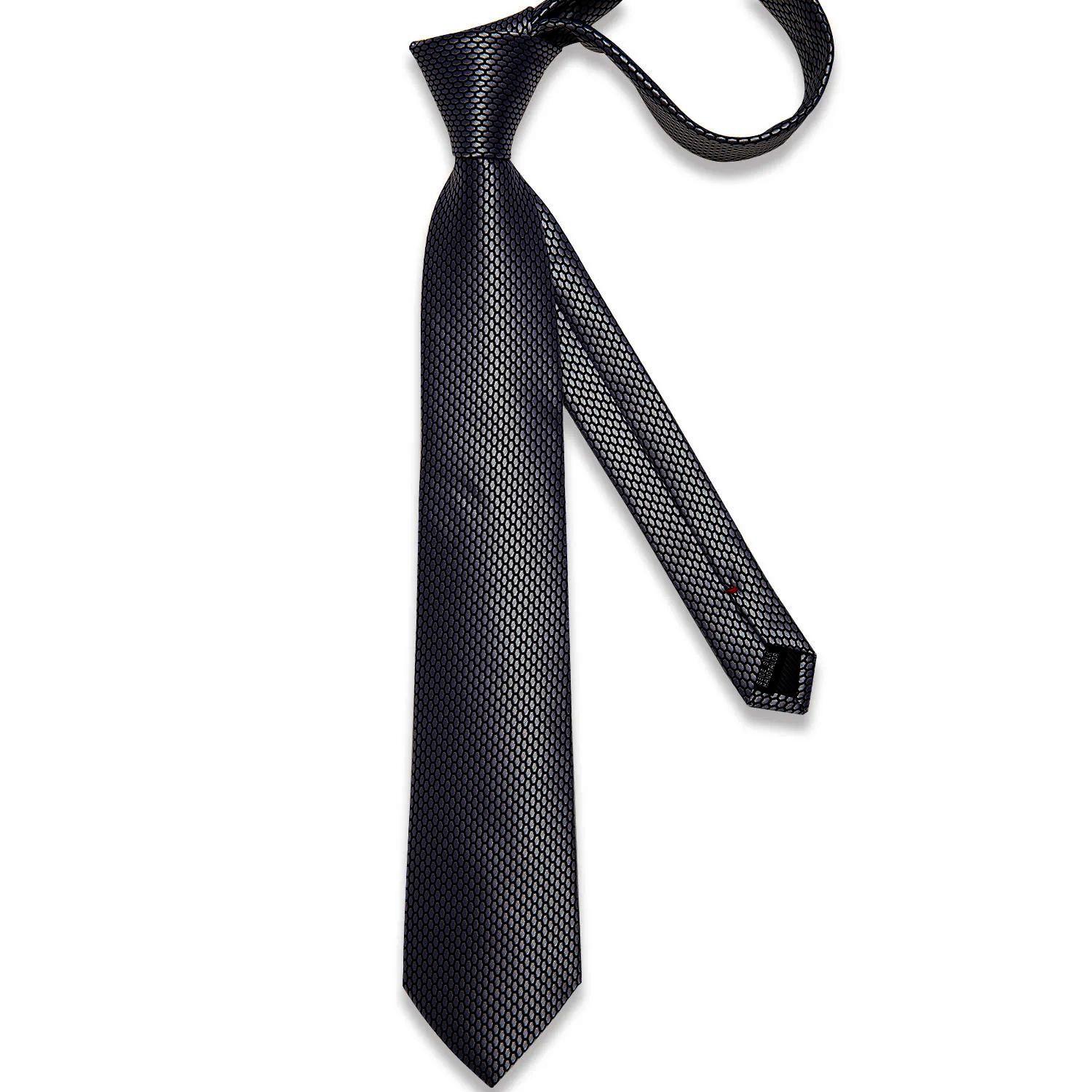 Corbata hombre seda con pañuelo y colleras Modelo Grafito Texturizado-4
