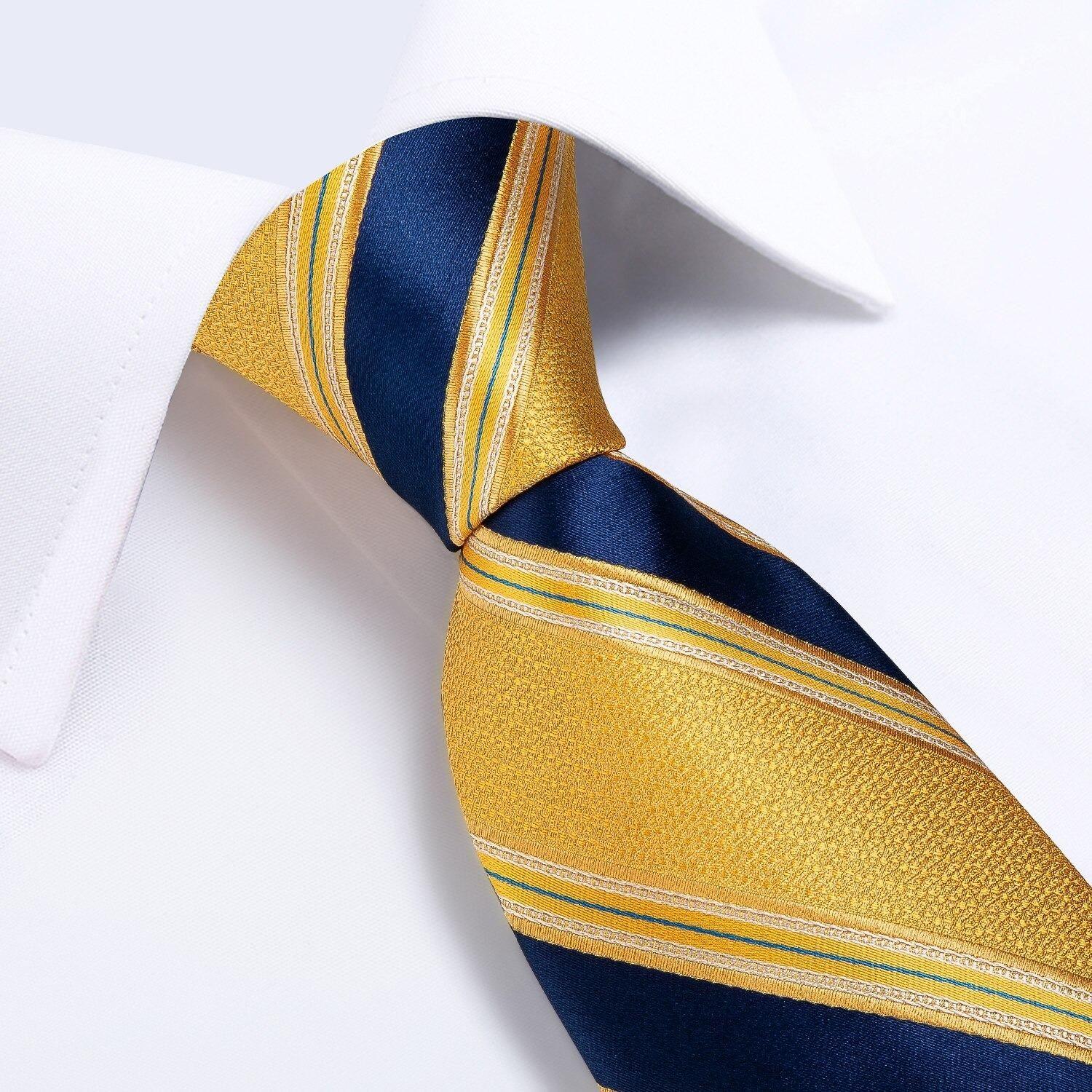 Corbata amarilla azul seda hombre paño y colleras Modelo Oro y cielo-2