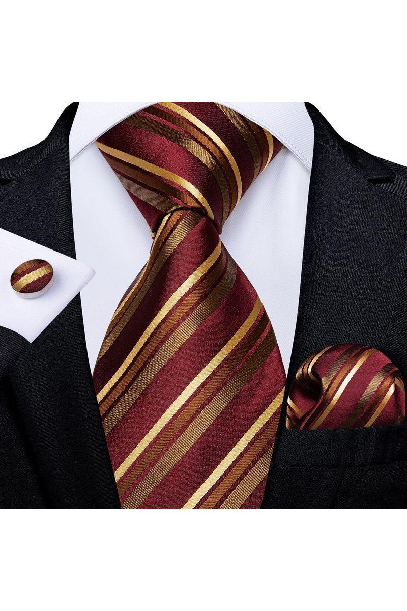 Set Corbata + Paño + Collera formal hombre. Modelo Dorado Escarlata-1