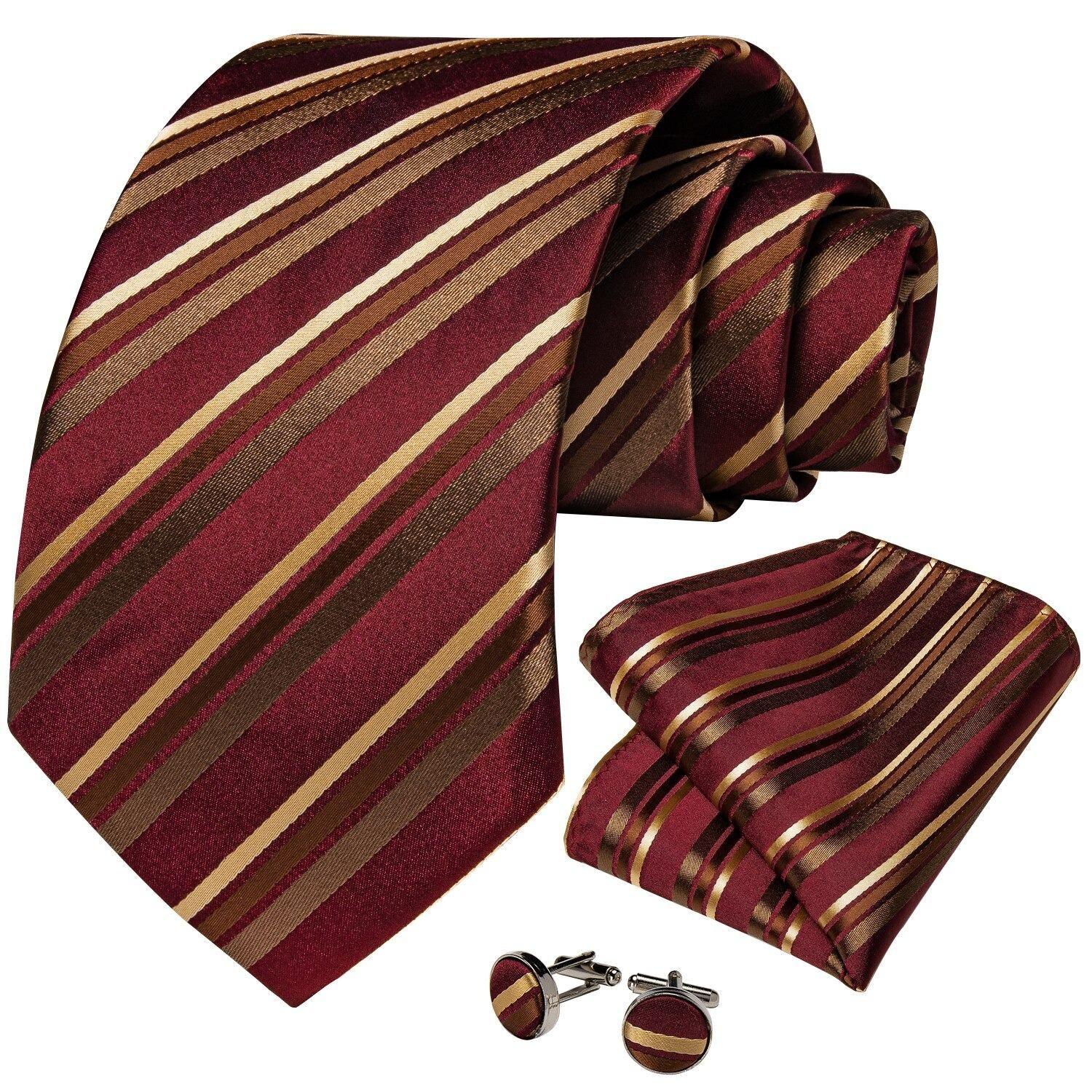 Corbata hombre formal seda paño y colleras Dorado escarlata-0