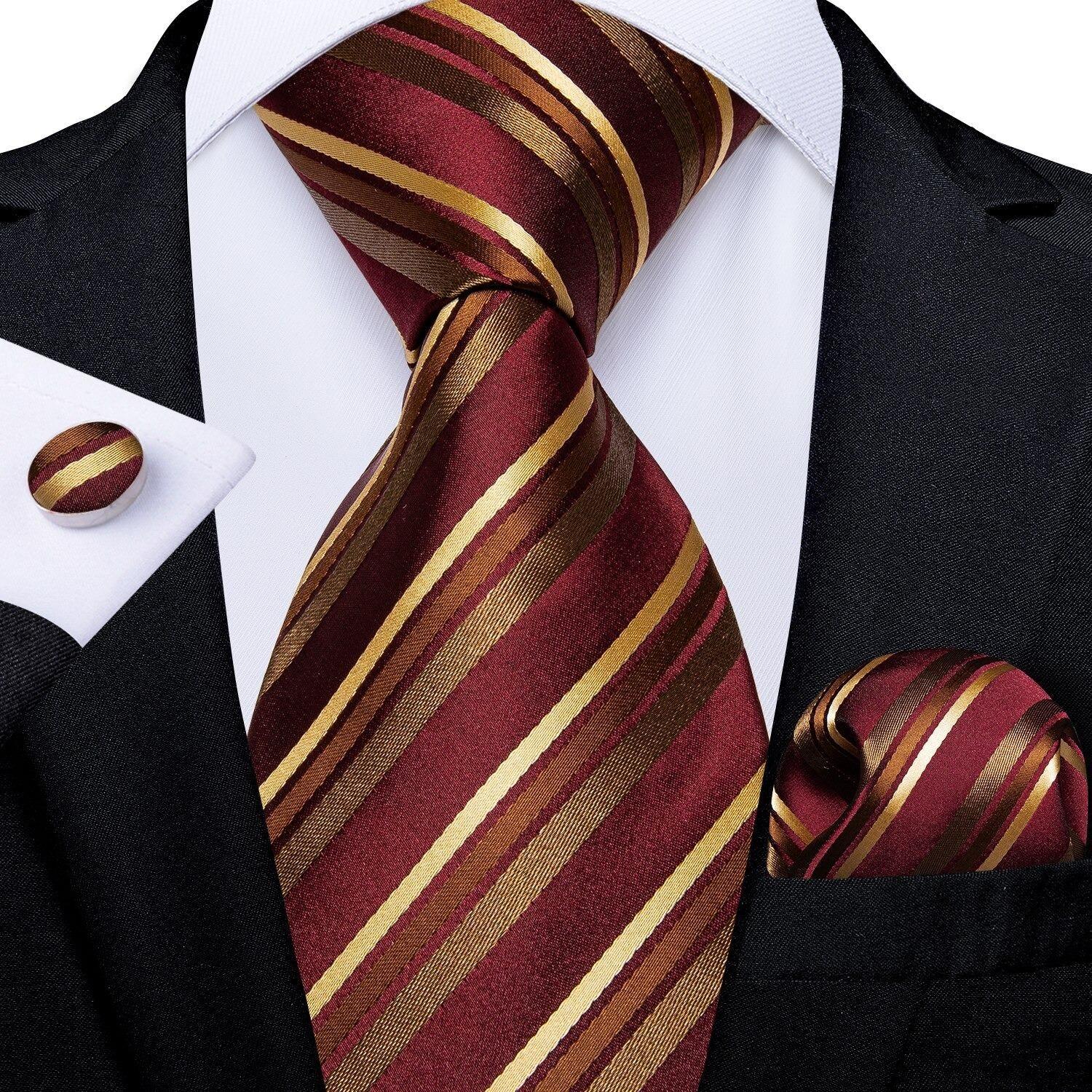Corbata hombre formal seda paño y colleras Dorado escarlata-1