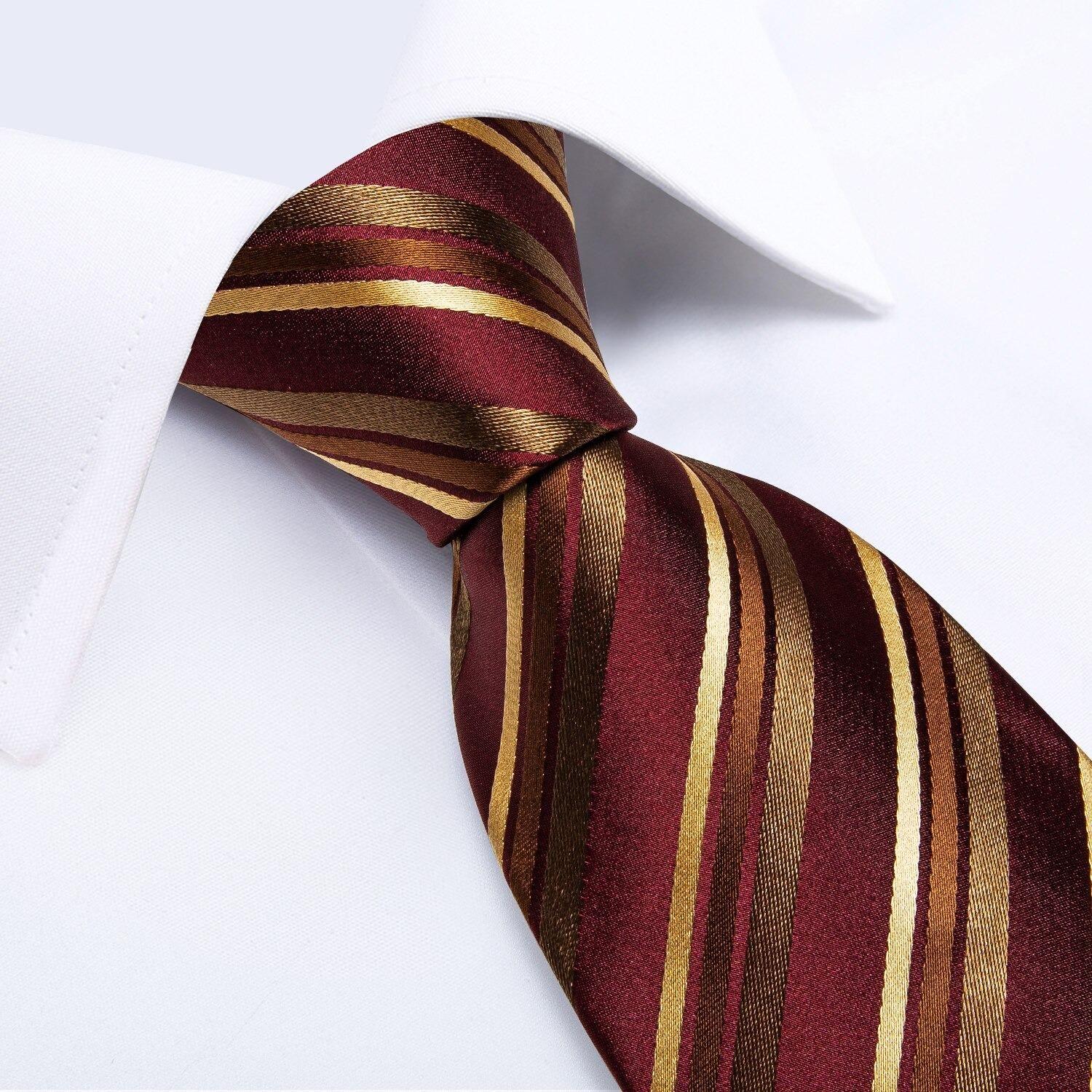 Corbata hombre formal seda paño y colleras Dorado escarlata-2