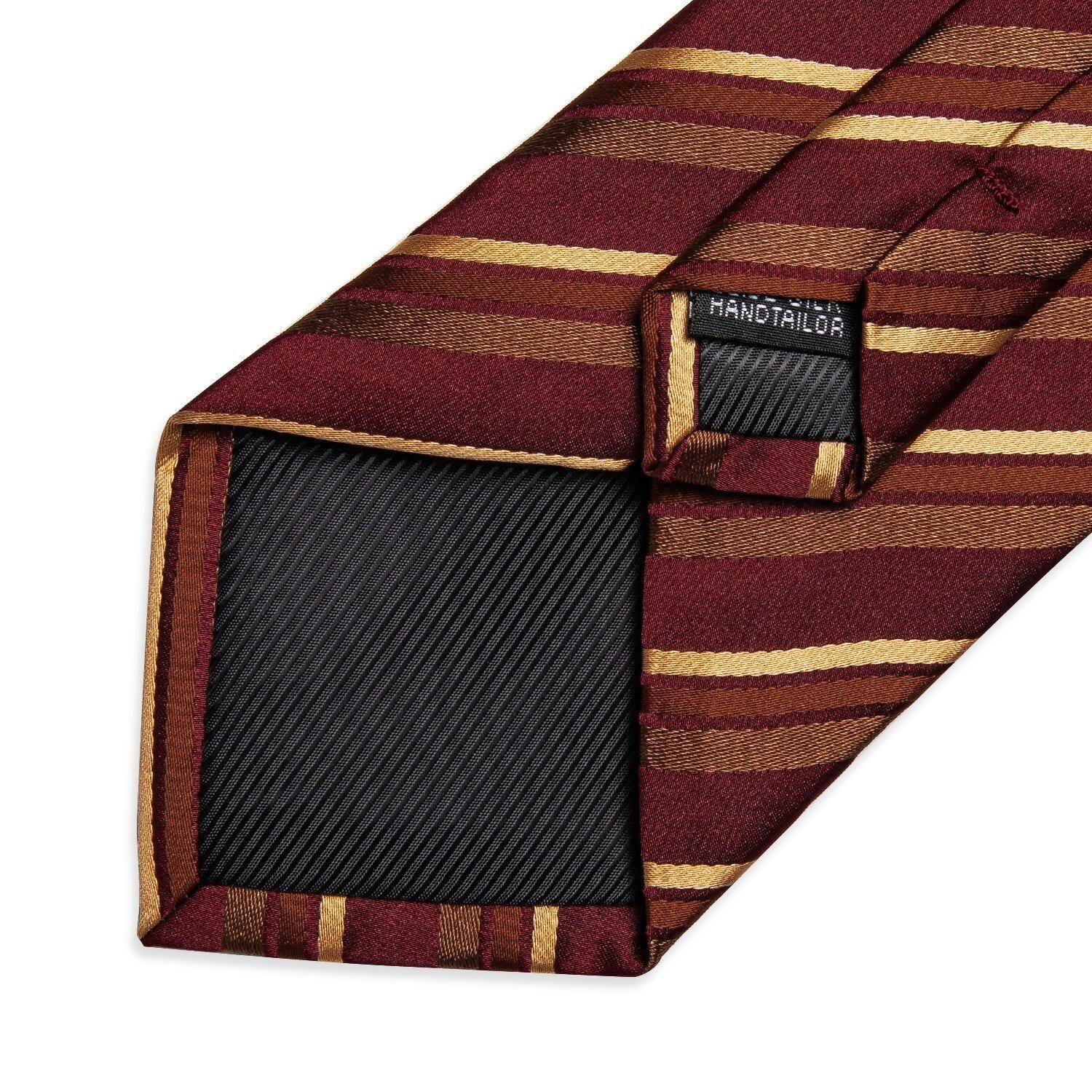 Corbata hombre formal seda paño y colleras Dorado escarlata-4