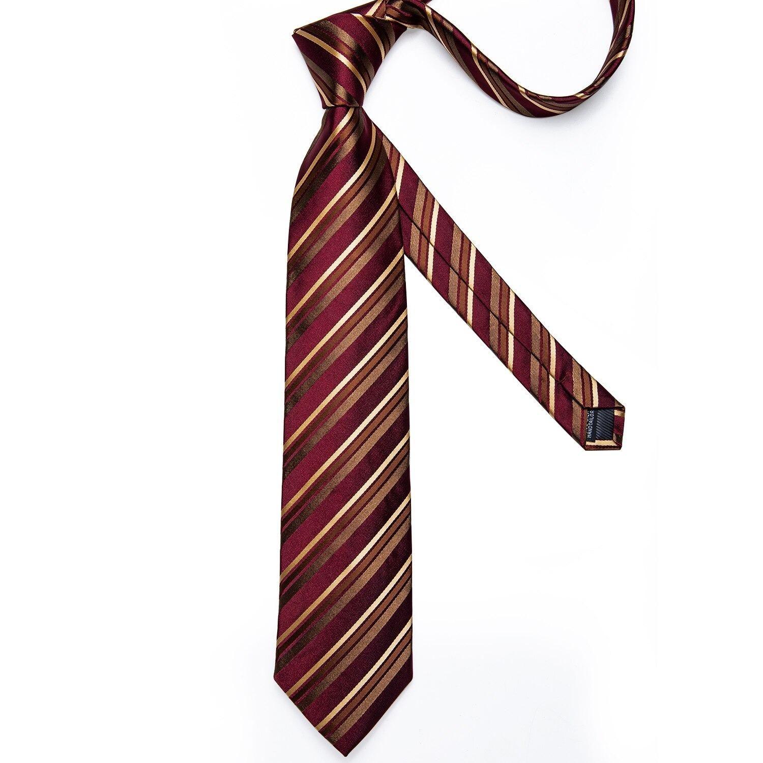 Corbata hombre formal seda paño y colleras Dorado escarlata-5