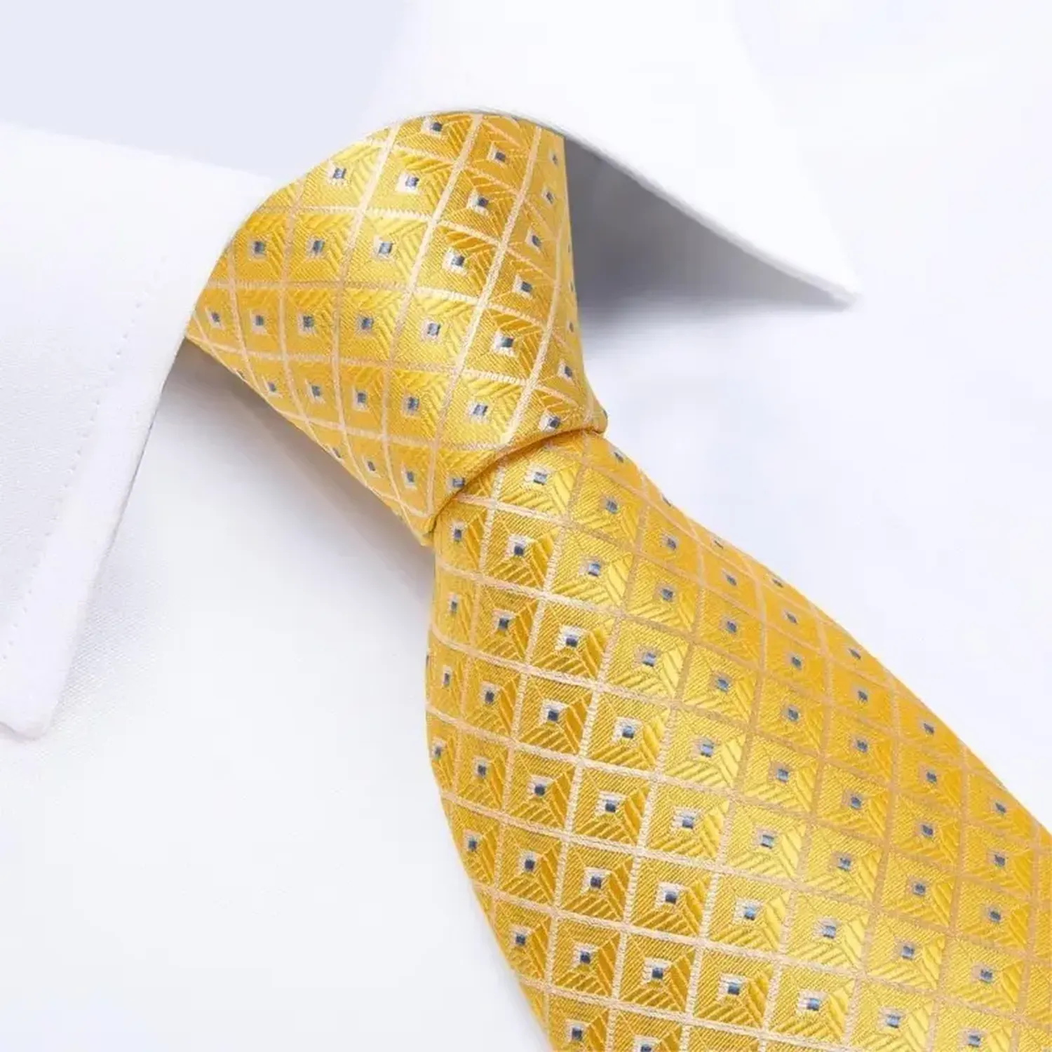 Corbata Amarilla Hombres, Set con Paño Y Colleras. Modelo Solinario-2