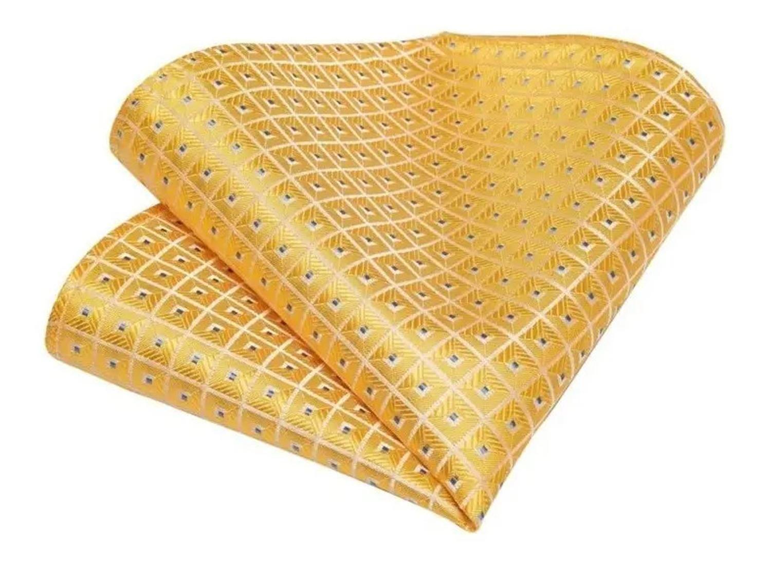Corbata Amarilla Hombres, Set con Paño Y Colleras. Modelo Solinario-3