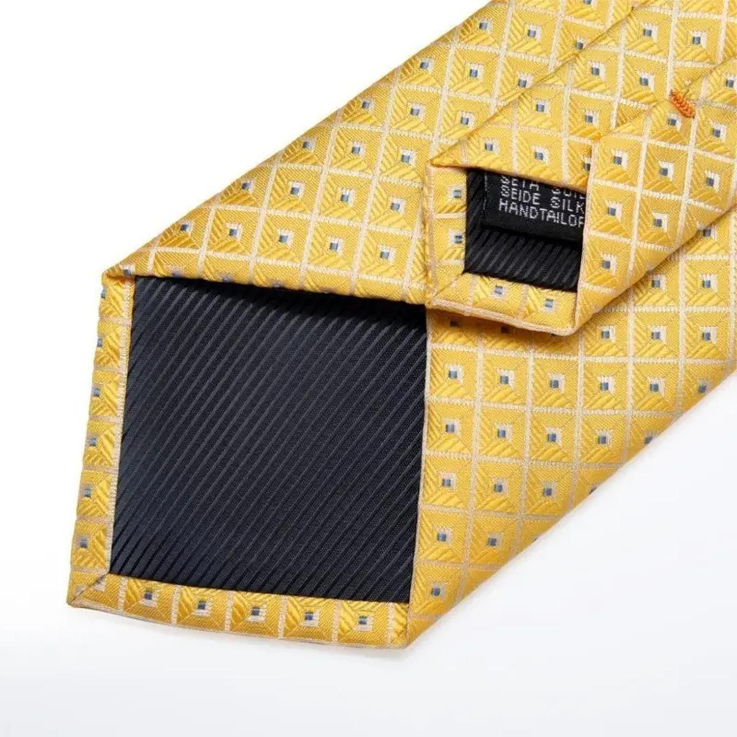 Corbata Amarilla Hombres, Set con Paño Y Colleras. Modelo Solinario-4