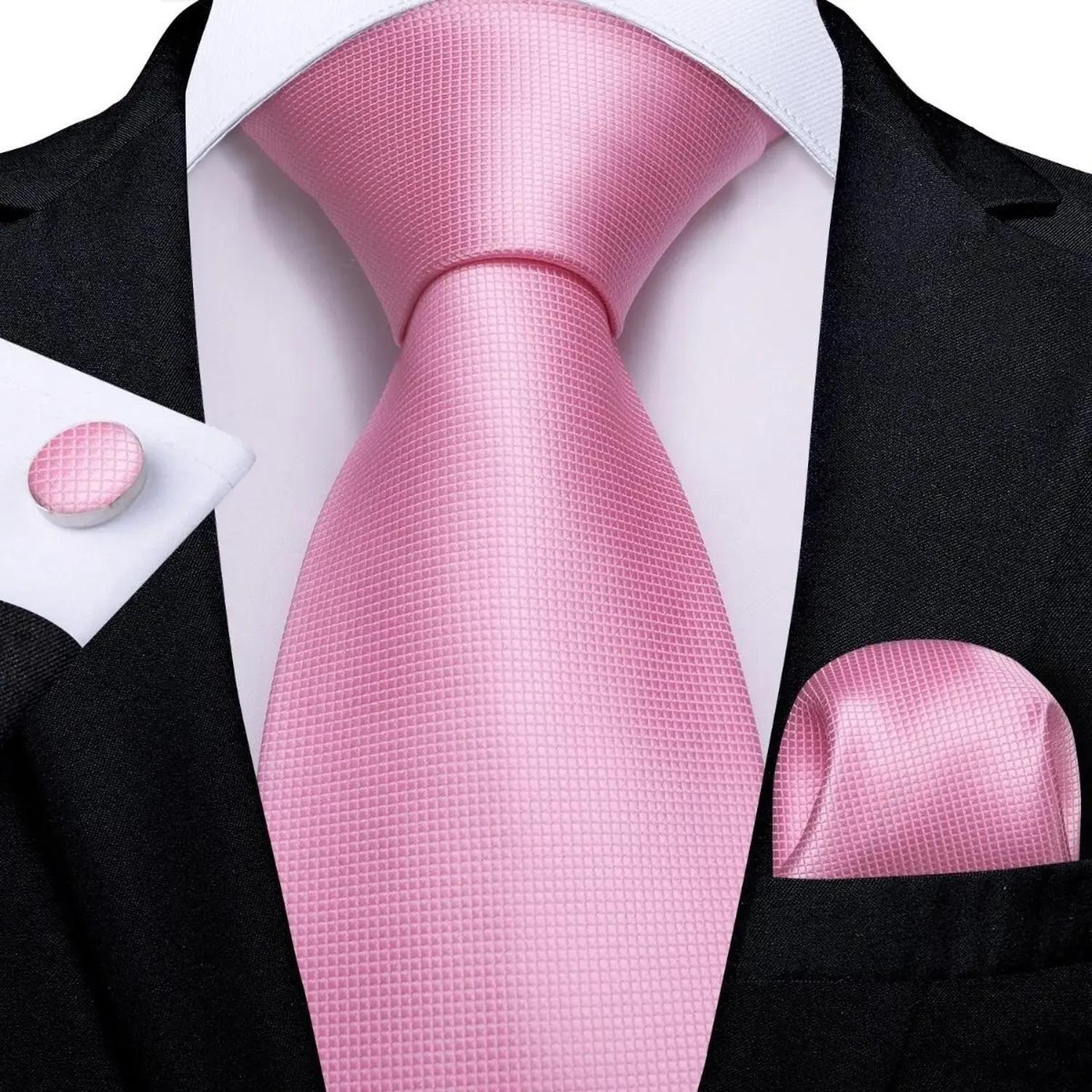 Corbata Rosada Seda Hombres, Paño Y Colleras. Rosa Classic.-1