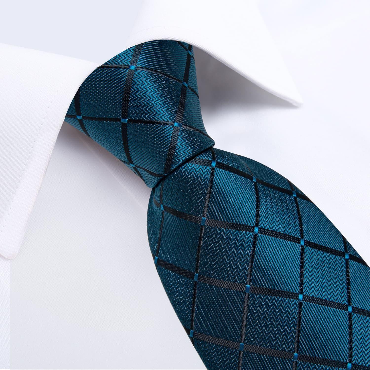 Corbata Hombre seda pañuelo y colleras Modelo Sangre Turquesa Oscuro-2