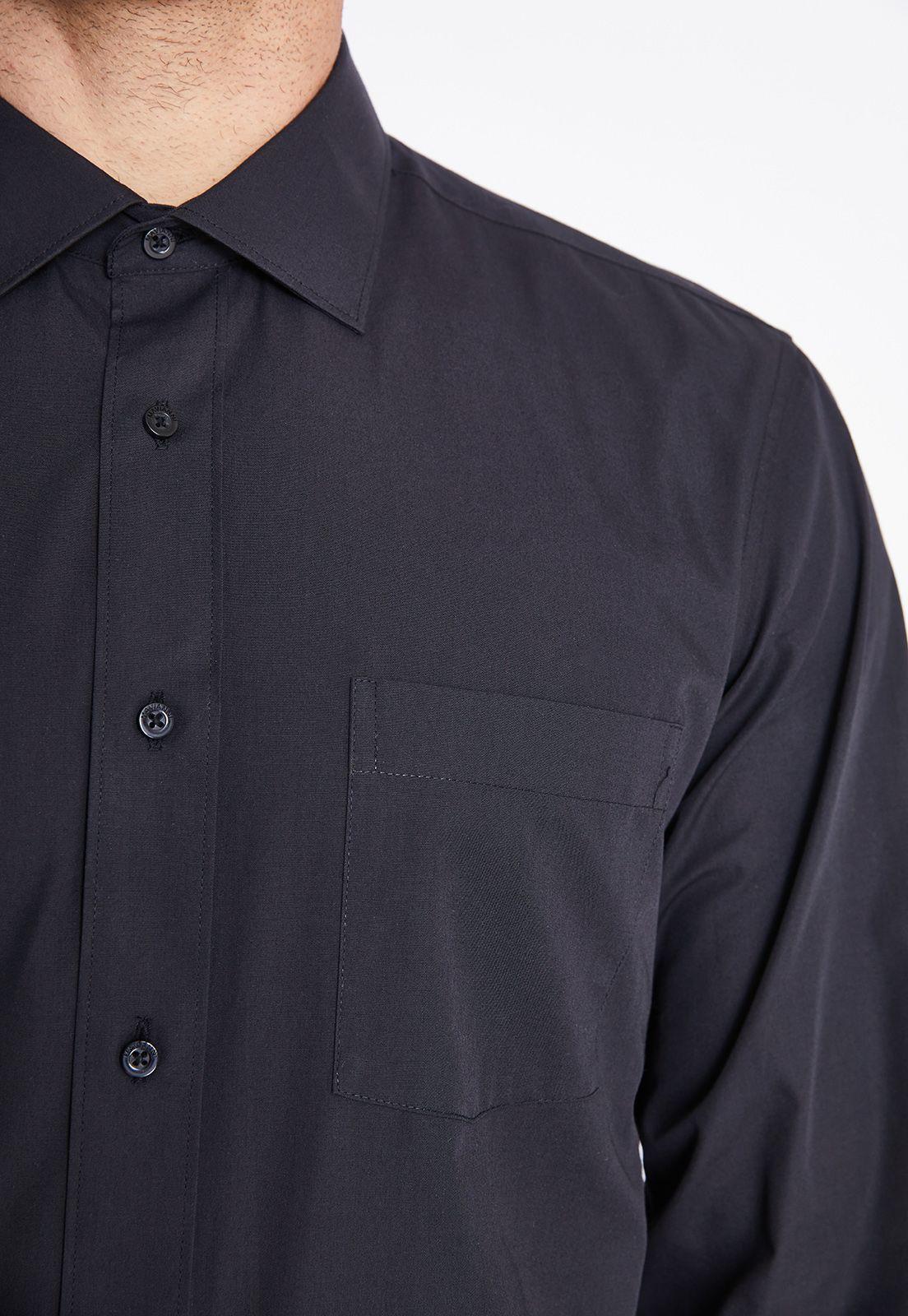 Camisa Negra Formal para Trabajo Hombre Cuello Italiano Bolsillo-1