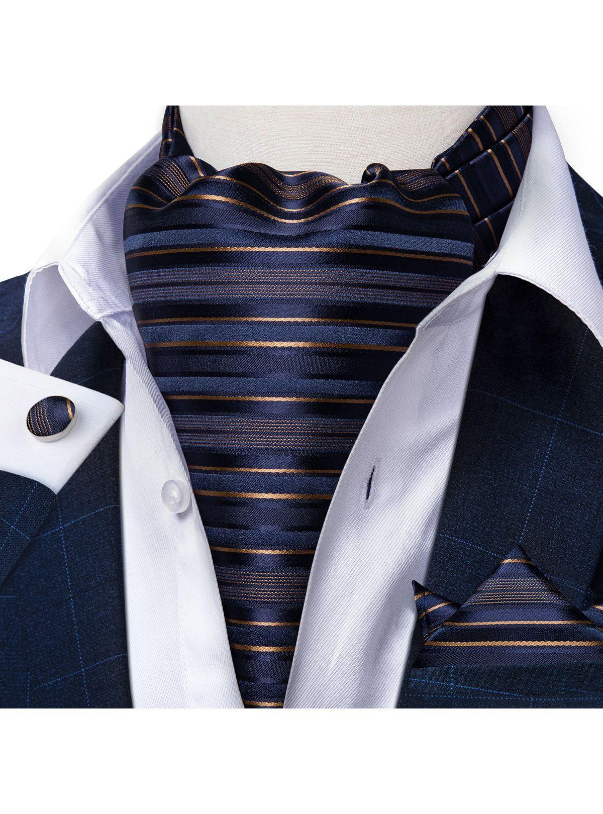 Corbata Gruesa Ascot + Paño + Colleras hombre. Mar Dorado-0