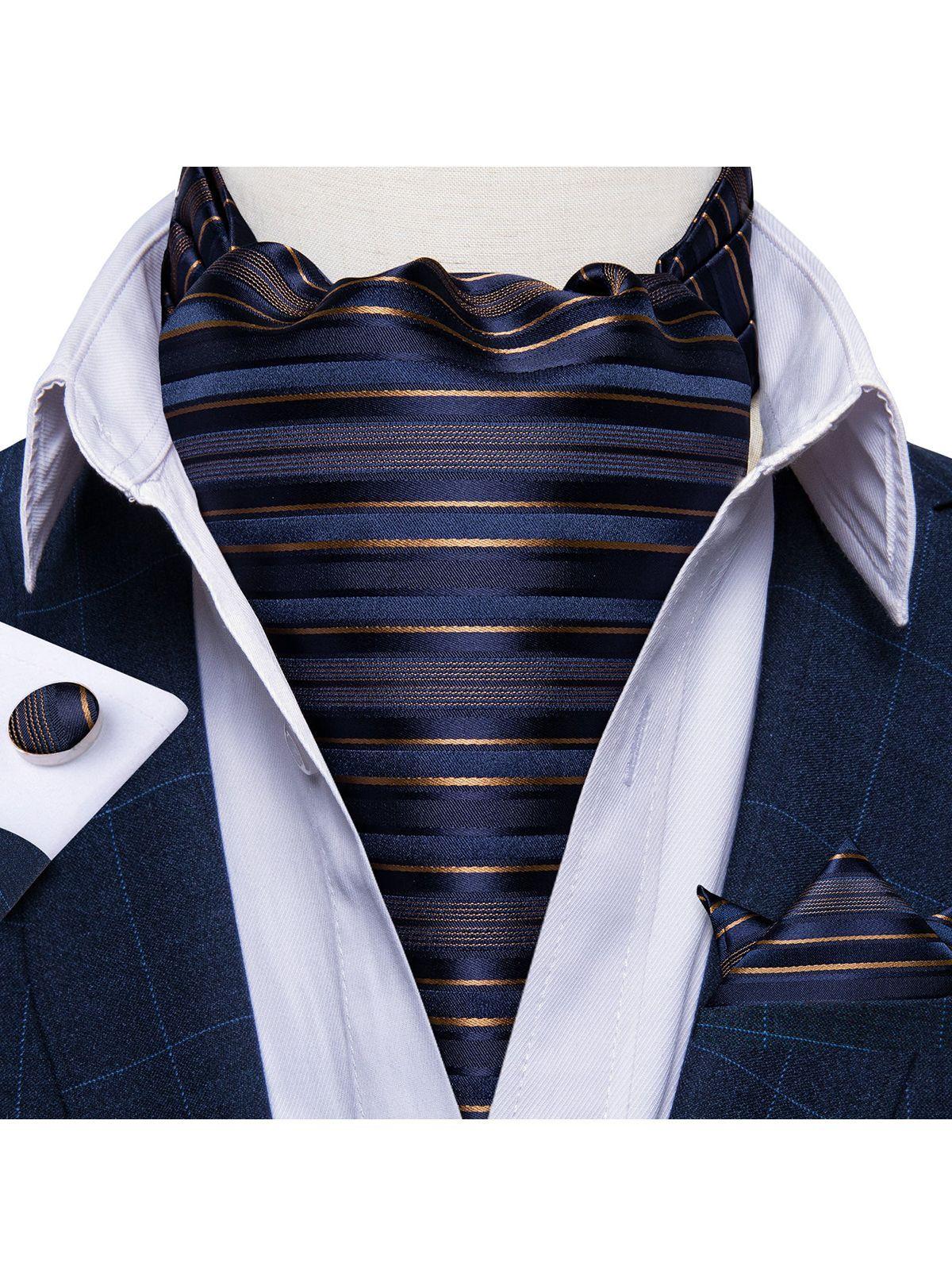 Corbata Gruesa Ascot + Paño + Colleras hombre. Mar Dorado-1