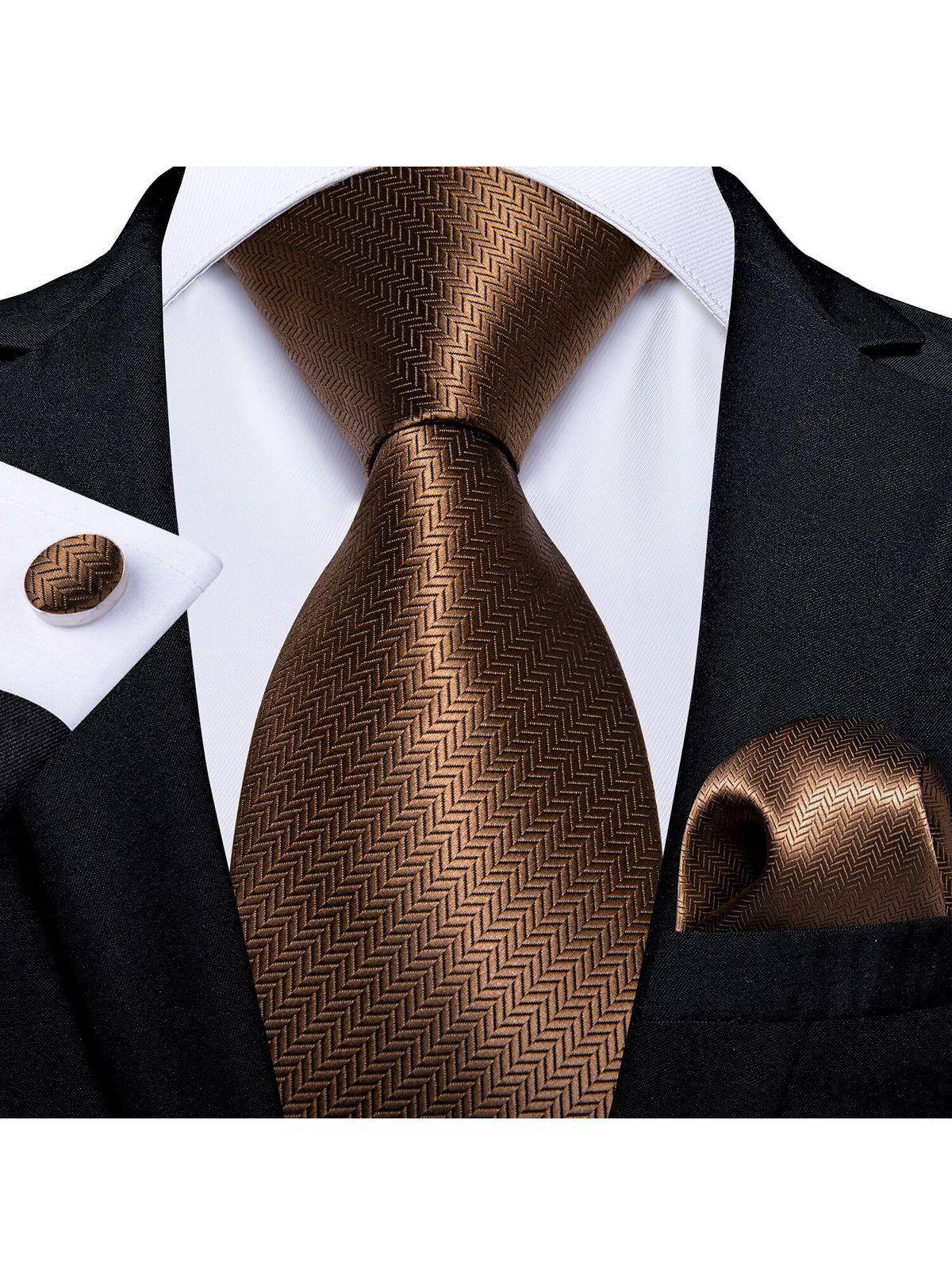 Corbata Hombre Seda + Paño + Colleras formal. Modelo Bronce Migung-1