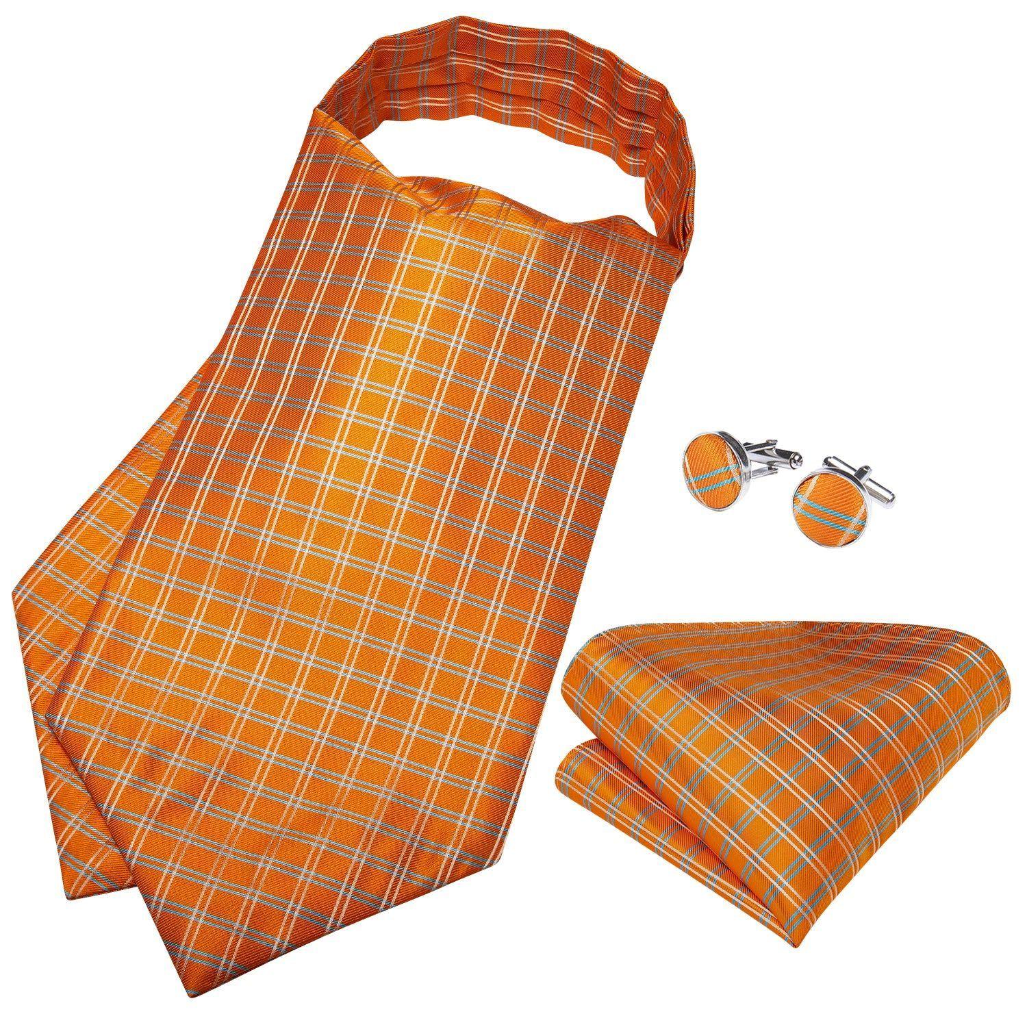 Corbata Gruesa Ascot + Paño + Colleras hombre. Naranjo Escoces-2