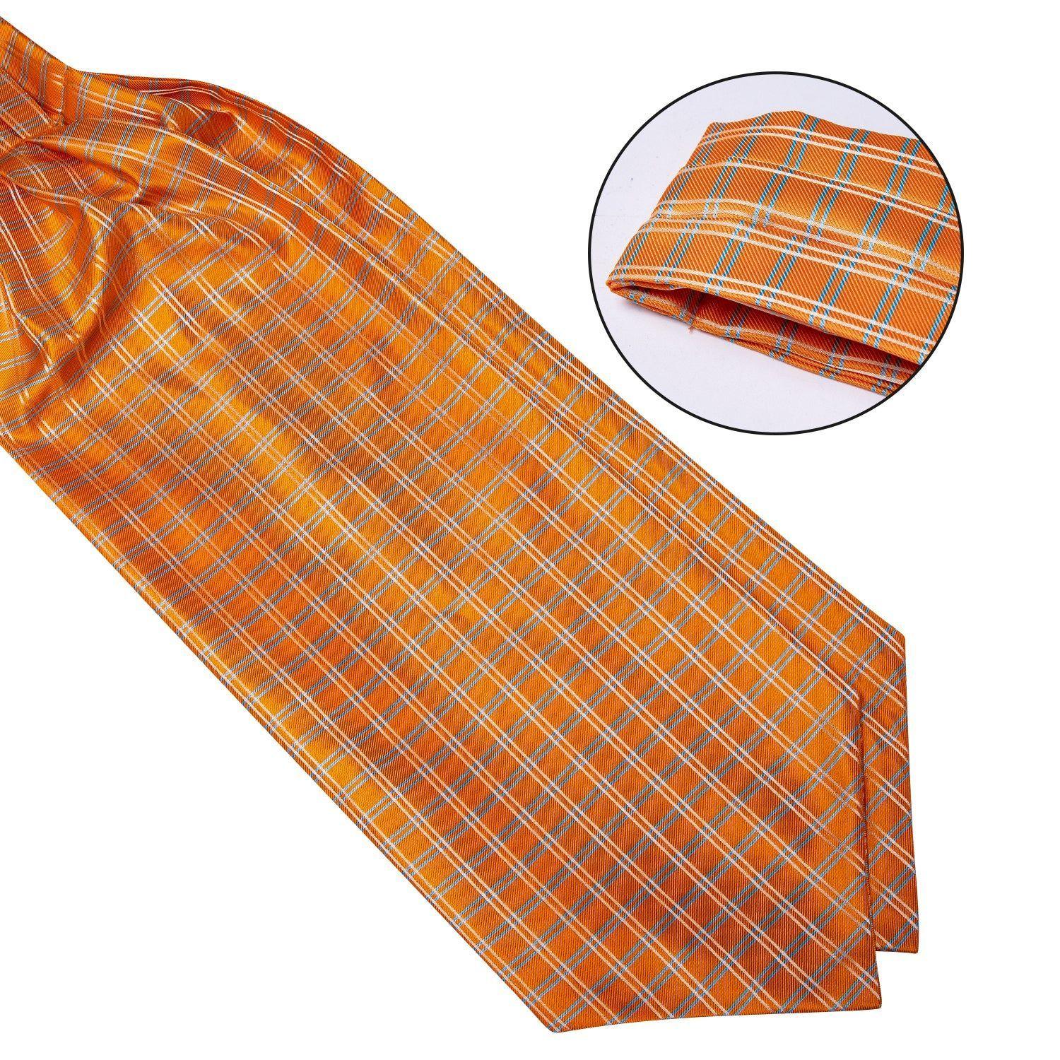 Corbata Gruesa Ascot + Paño + Colleras hombre. Naranjo Escoces-3