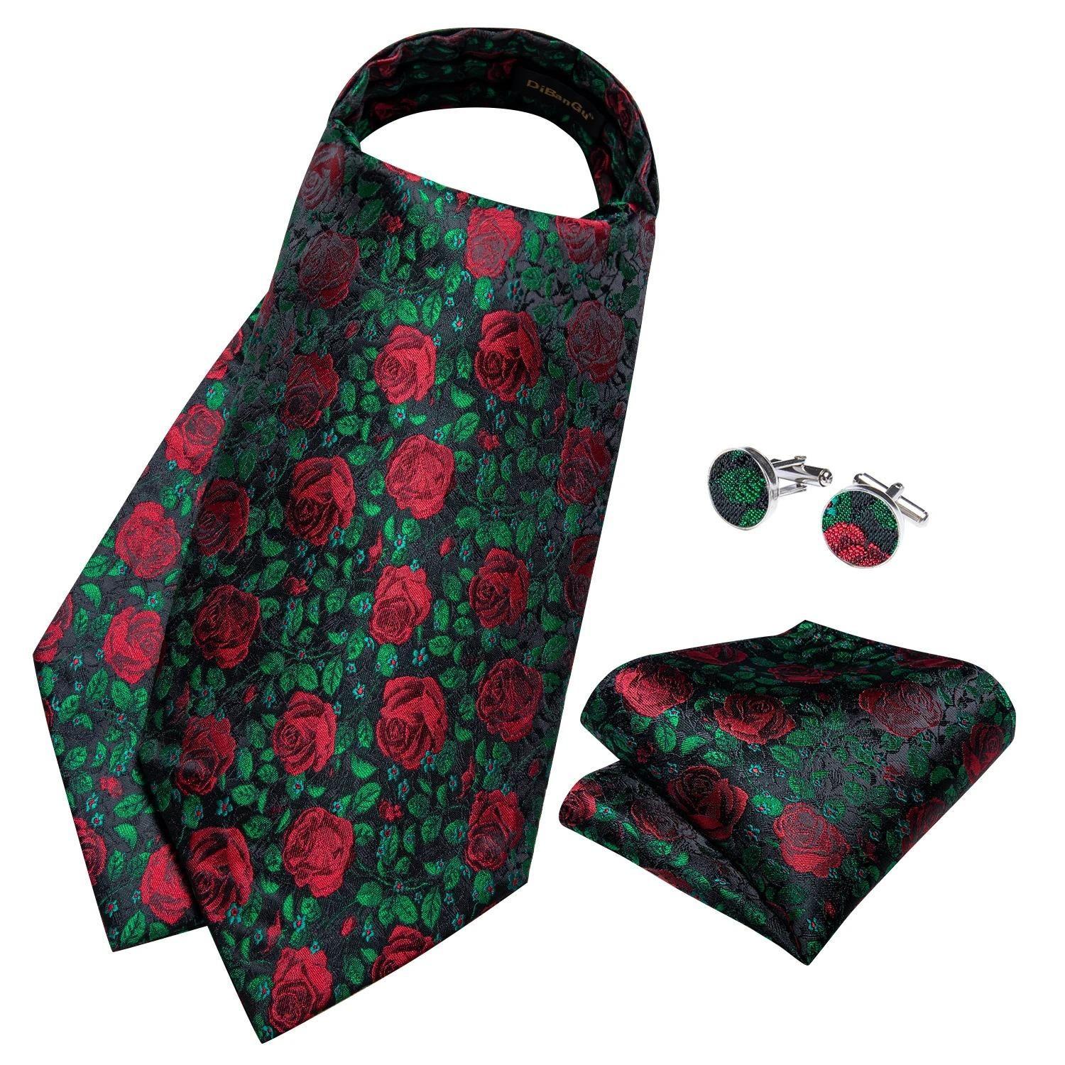 Set corbata gruesa Ascot hombre elegante formal. Modelo Floreado Rosas Rojas-2