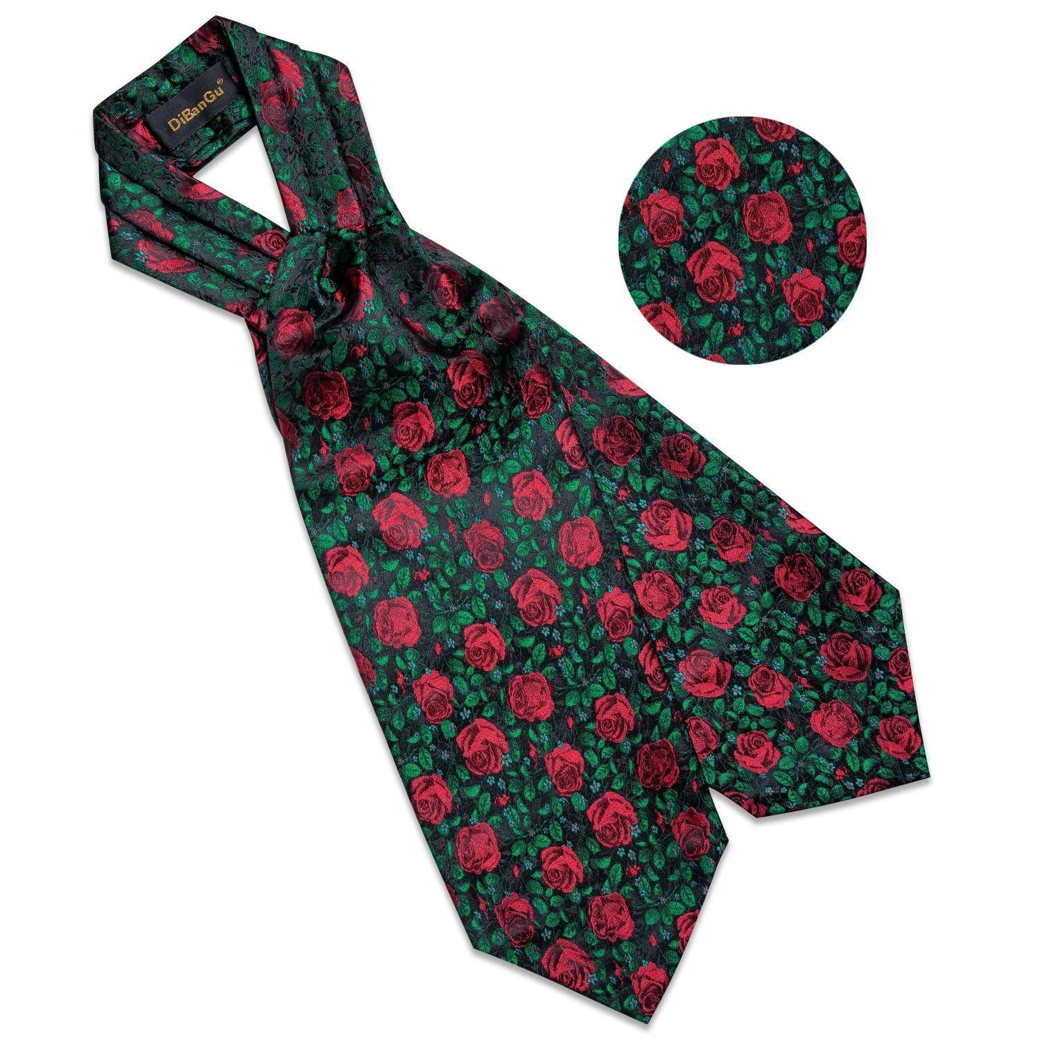 Set corbata gruesa Ascot hombre elegante formal. Modelo Floreado Rosas Rojas-3