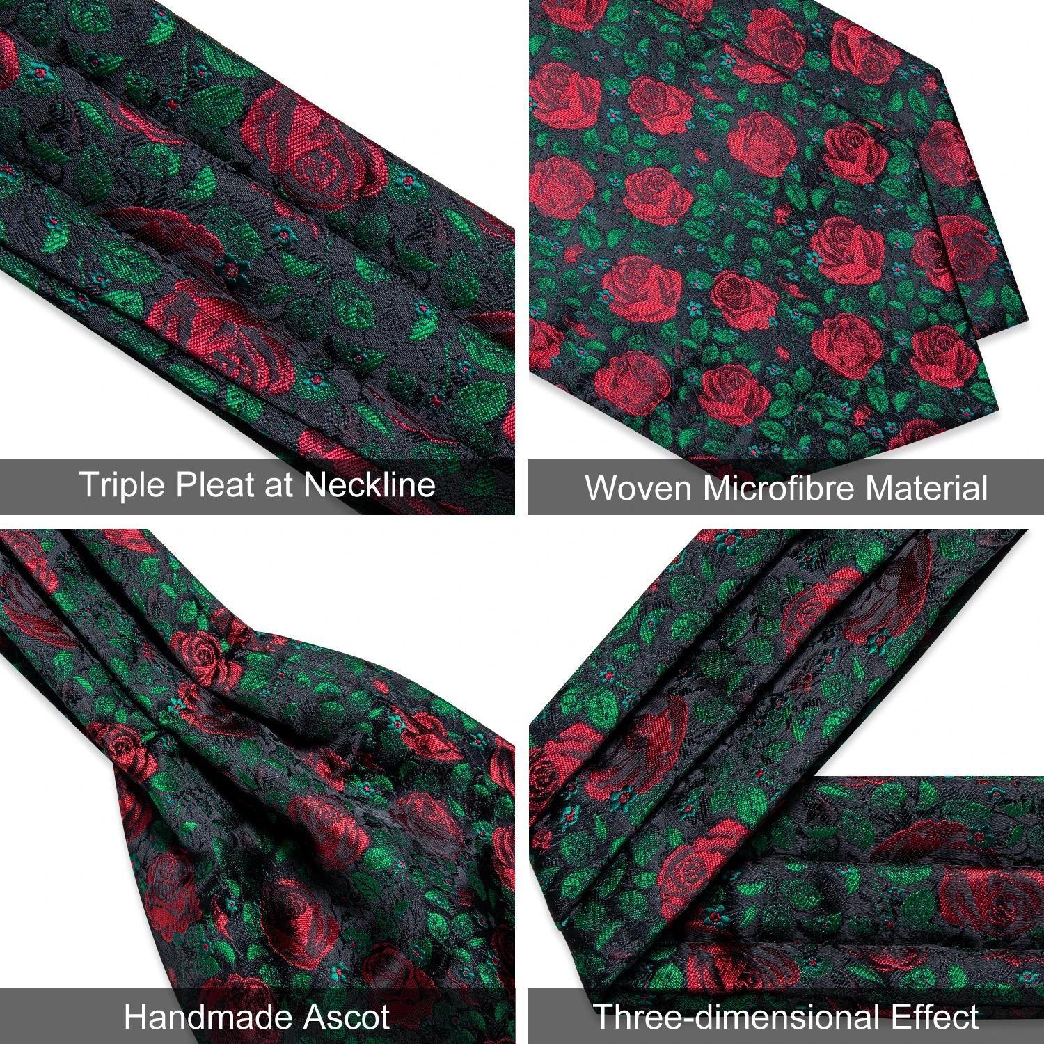 Set corbata gruesa Ascot hombre elegante formal. Modelo Floreado Rosas Rojas-4