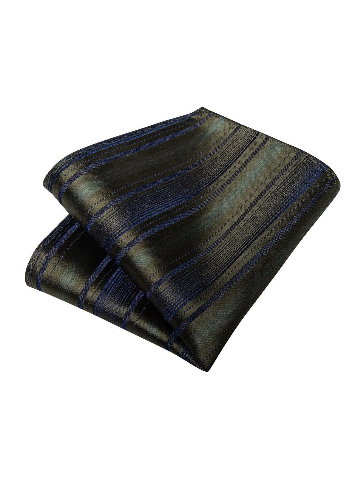 Corbata Seda Hombre con paño y colleras. Modelo Verde Musgo Rayas-3