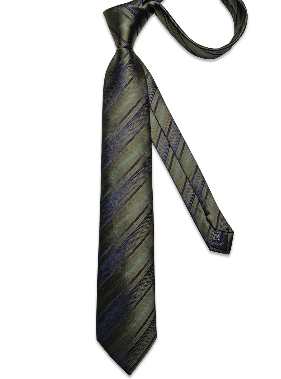 Corbata Seda Hombre con paño y colleras. Modelo Verde Musgo Rayas-5