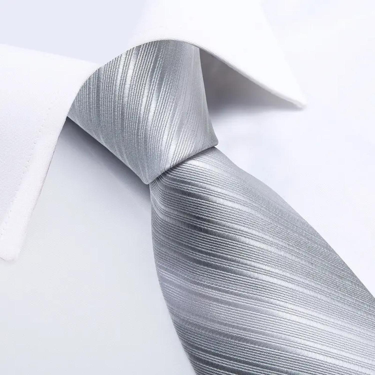 Set Corbata Plateada Hombres, Paño Y Colleras. Silver.-2